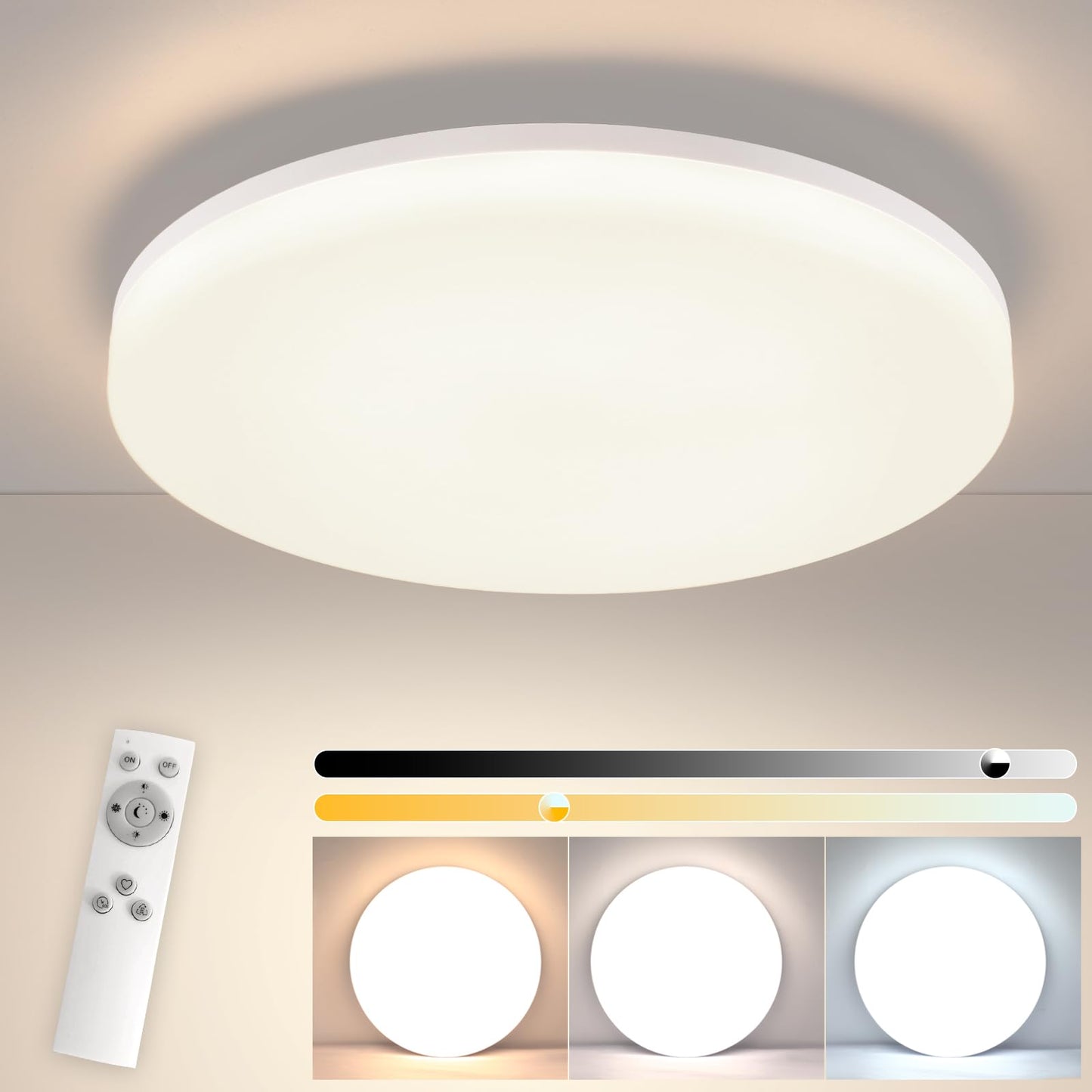 ZMH Deckenlampe LED Deckenleuchte Flach - K¨¹chenlampe Dimmbar 18W Schlafzimmerlampe ?22CM Schlafzimmer Deckenbeleuchtung Rund Badlampe mit Fernbedienung IP54 Flurlampe f¨¹r K¨¹che Flur Badezimmer