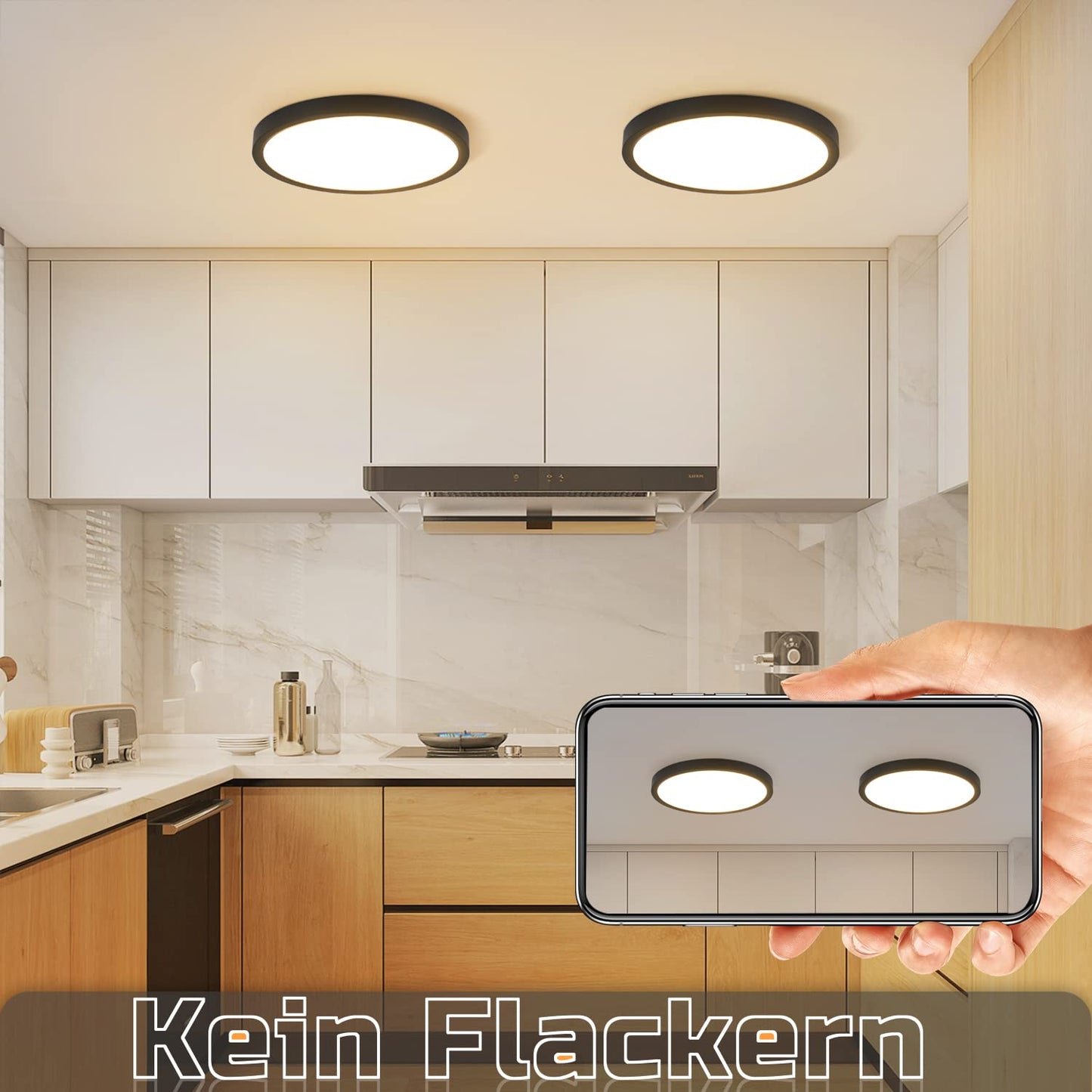 ZMH Deckenlampe LED Deckenleuchte Flach - Schlafzimmerlampe ?22cm Badezimmerlampe Schwarz 15W Schlafzimmer Deckenbeleuchtung Badlampe IP44 K¨¹chenlampe Rund Flurlampe Warmwei? f¨¹r Badezimmer K¨¹che Flur