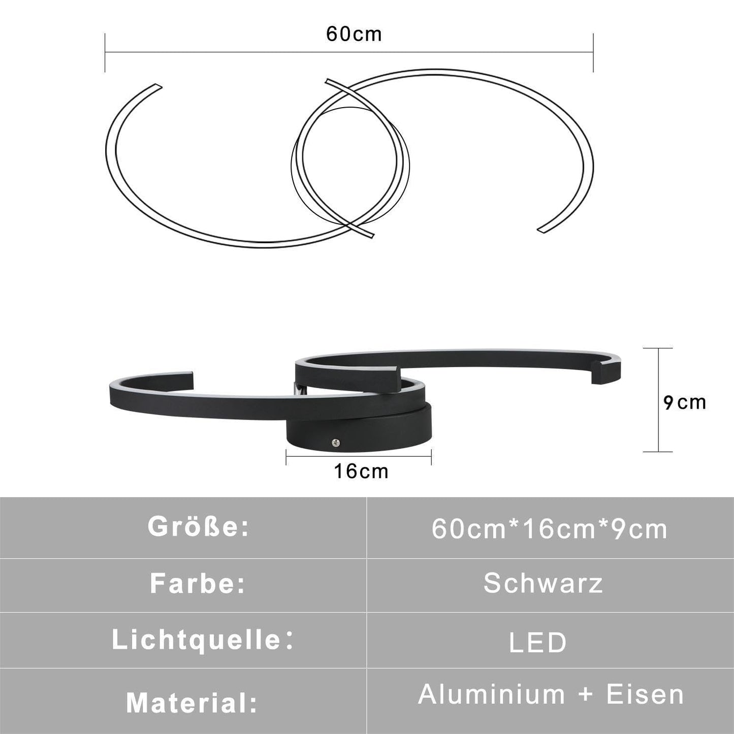 ZMH Deckenlampe LED Deckenleuchte Wohnzimmer - Wohnzimmerlampe Modern 60CM Schlafzimmerlampe Schwarz 24W Schlafzimmer Deckenbeleuchtung Flurlampe Warmwei? f¨¹r Schlafzimmer K¨¹che Flur Esszimmer