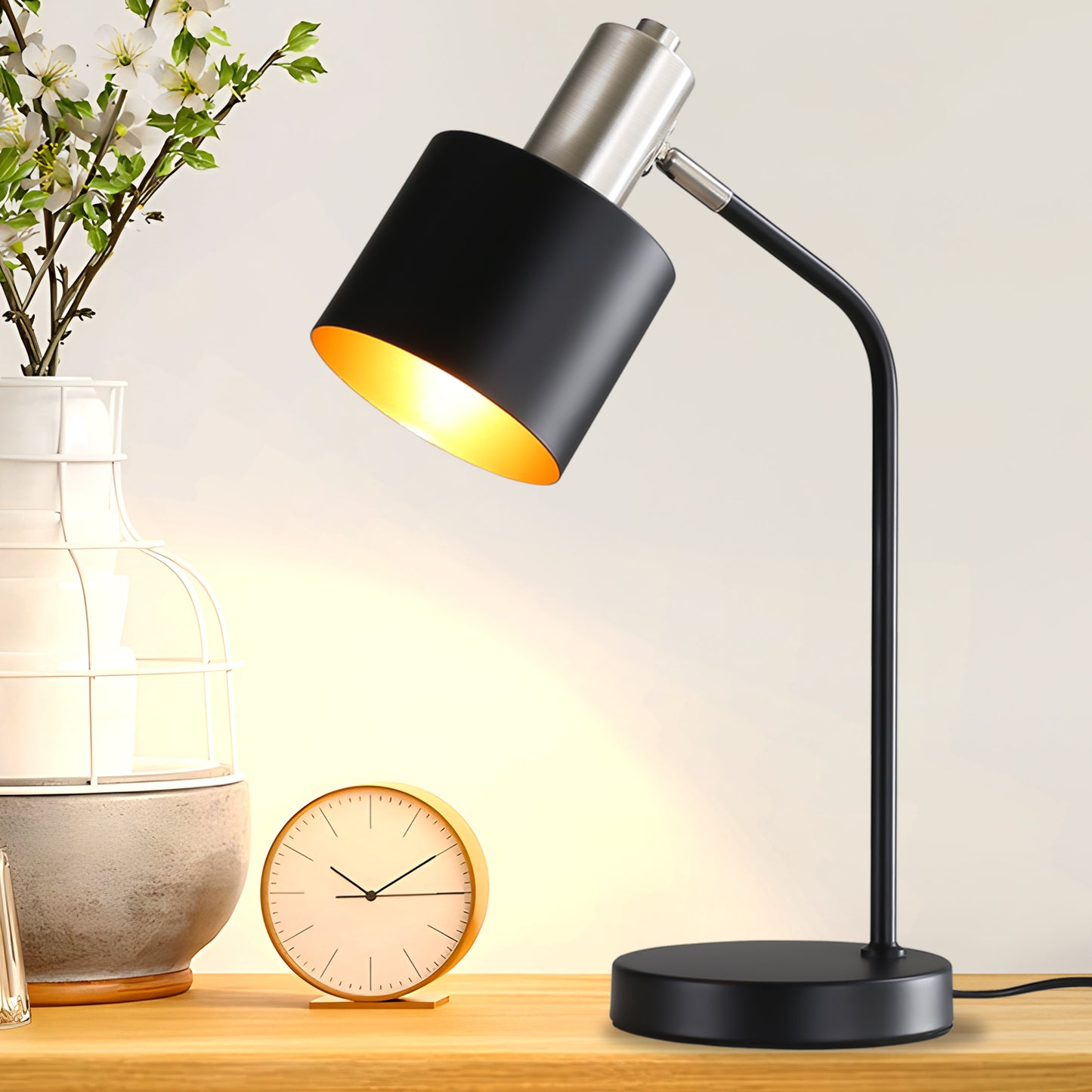 Tischlampe Vintage Nachttischlampe E27 - Tischleuchte Wohnzimmer Schwarz Gold Kabel Schreibtischlampe Retro Schwenkbar Leselampe Tisch Basic Nachtlampe Bett f¨¹r Schlafzimmer