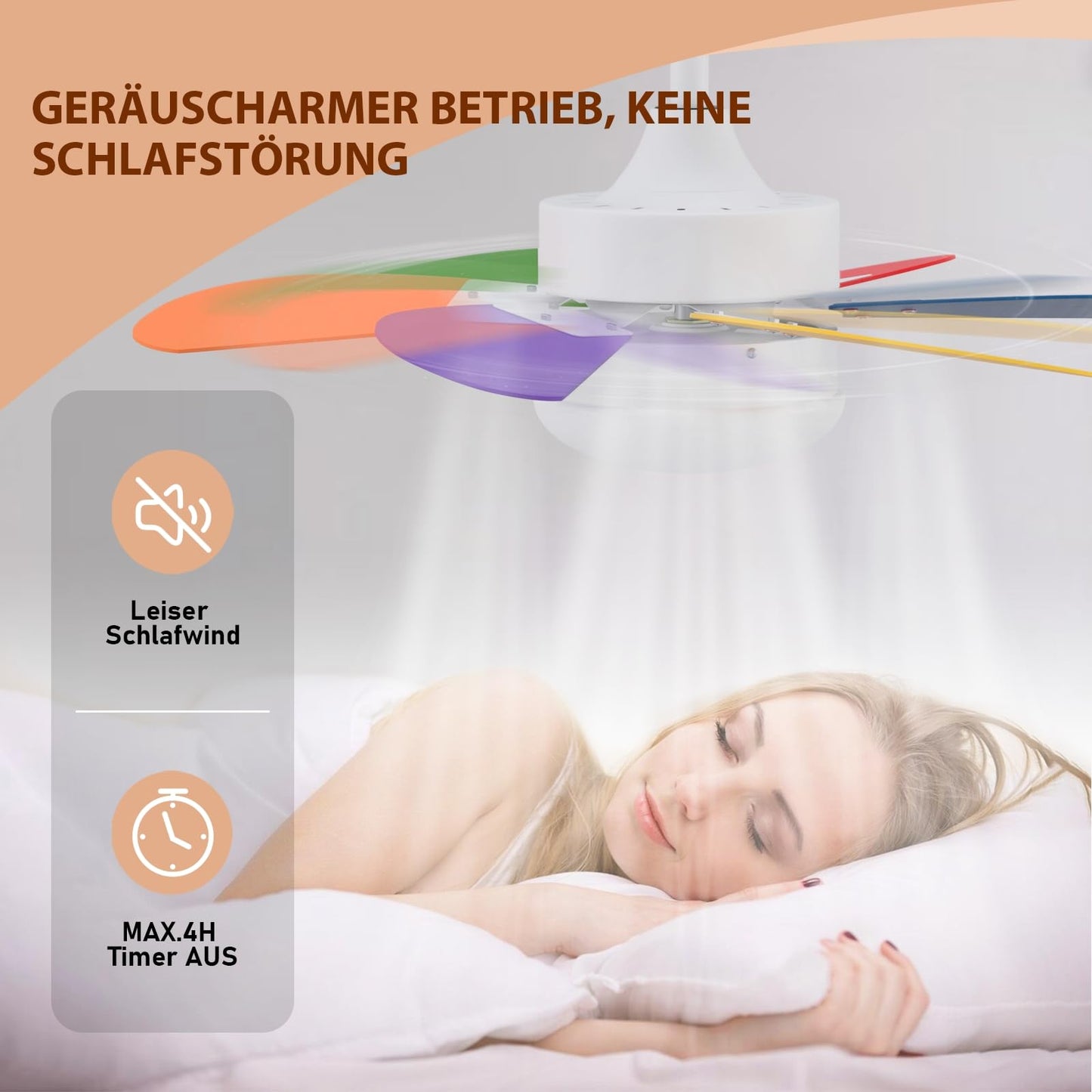ZMH Deckenventilator Mit Beleuchtung und Fernbedienung Leise - Deckenlampe Wohnzimmer 6 Fl¨¹geln ?75 cm Ventilator Timing Deckenleuchte mit Einzelleuchte Fan Sommer-/Winter Schlafzimmer/Bunt