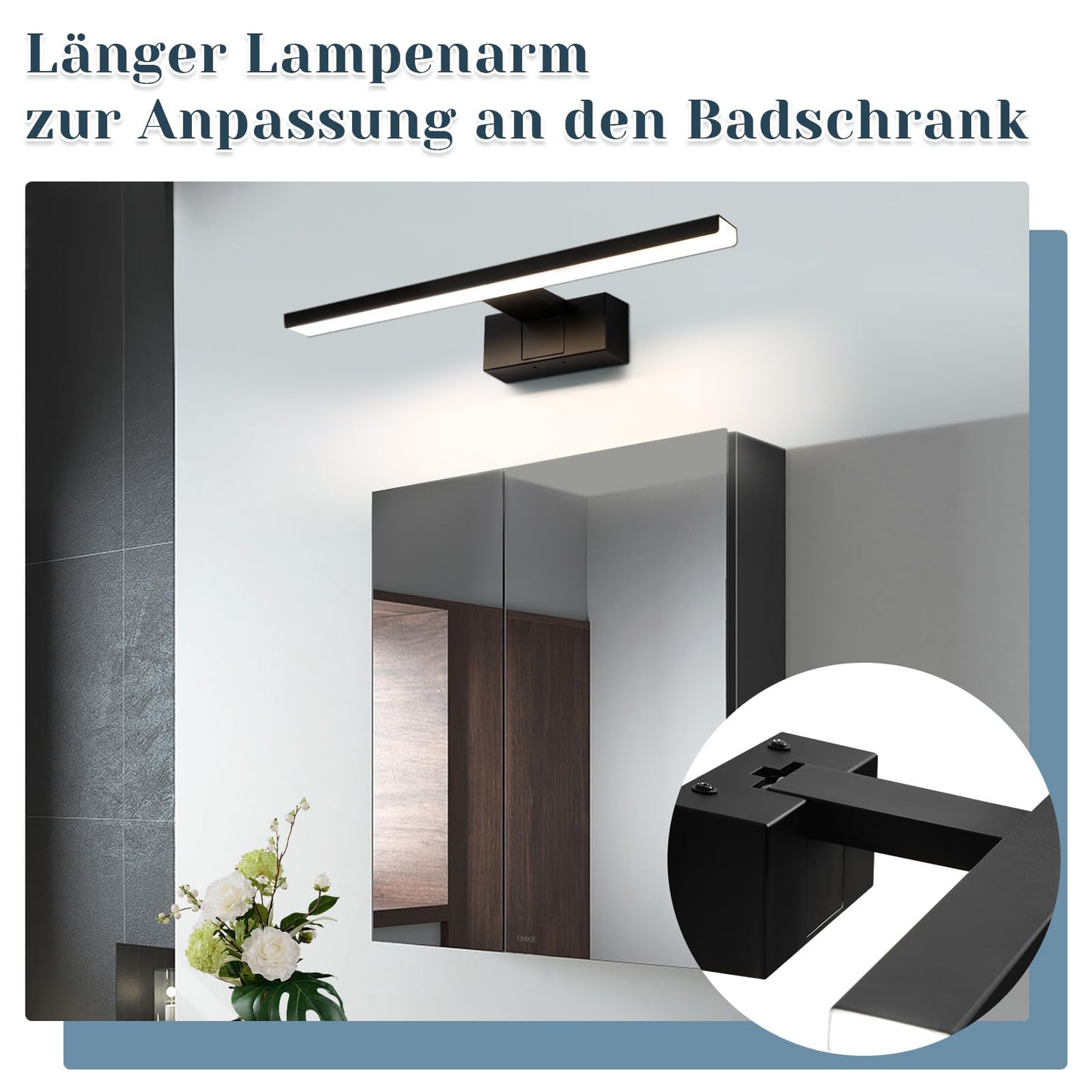 ZMH LED Spiegelleuchte Bad 30CM - 6W Spiegellampe Badezimmer Schwarz Badleuchte Wand Wasserdicht IP44 Wandlampe Modern Neutral 4000K Wandleuchte f¨¹r Keller K¨¹che Badschrank