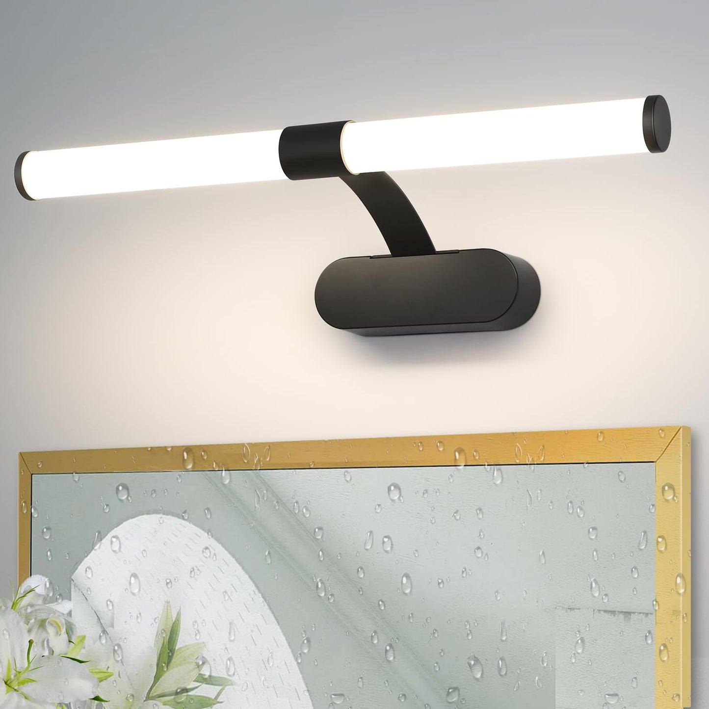 ZMH LED Spiegelleuchte Bad Spiegellampe - Schwarz Badleuchte Wand 40CM Wandlampe Badezimmer 6W Modern Wasserdicht IP44 Wandleuchte Neutralwei? 4000K Badlampe f¨¹r Keller K¨¹che Badschrank
