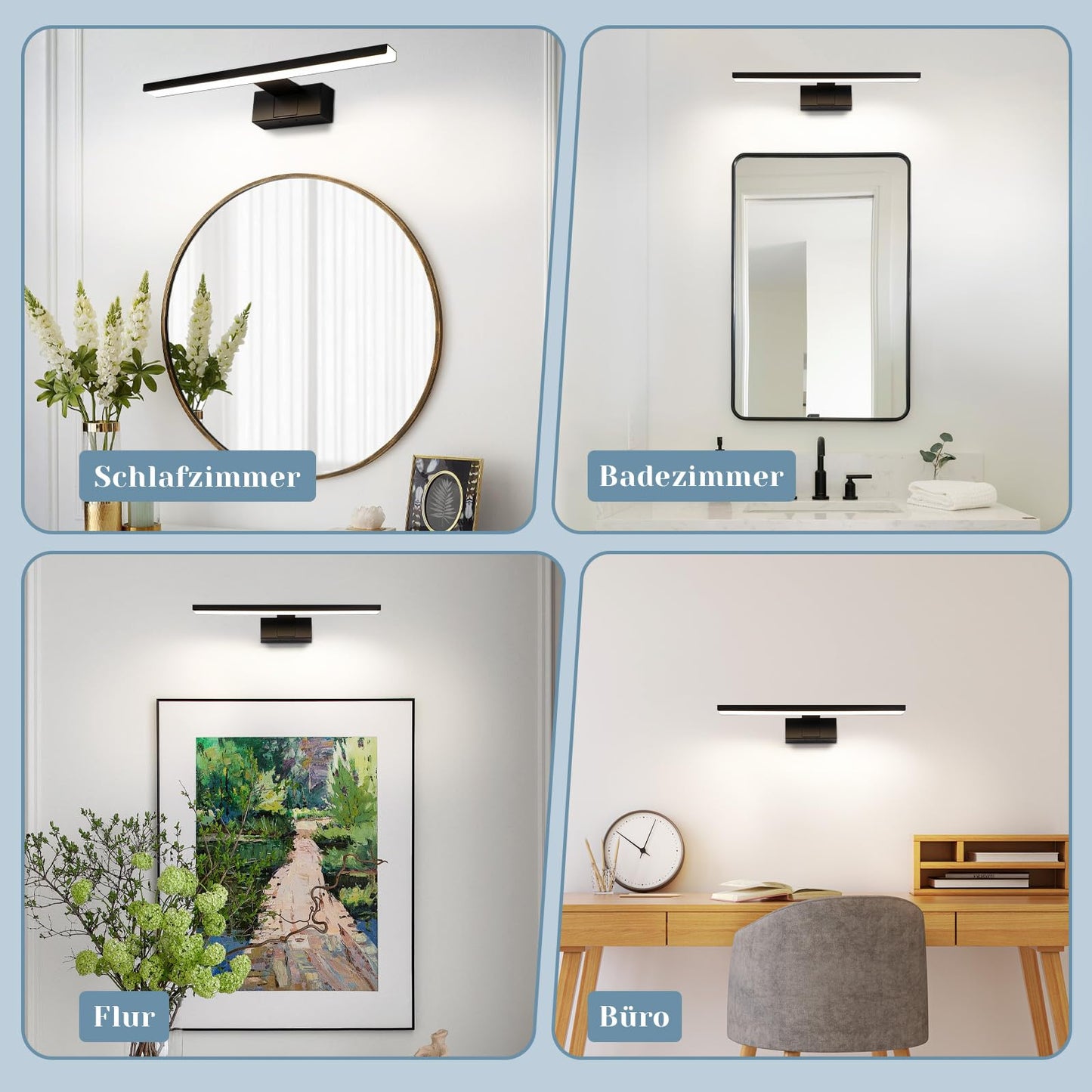 ZMH LED Spiegelleuchte Bad 30CM - 6W Spiegellampe Badezimmer Schwarz Badleuchte Wand Wasserdicht IP44 Wandlampe Modern Neutral 4000K Wandleuchte f¨¹r Keller K¨¹che Badschrank