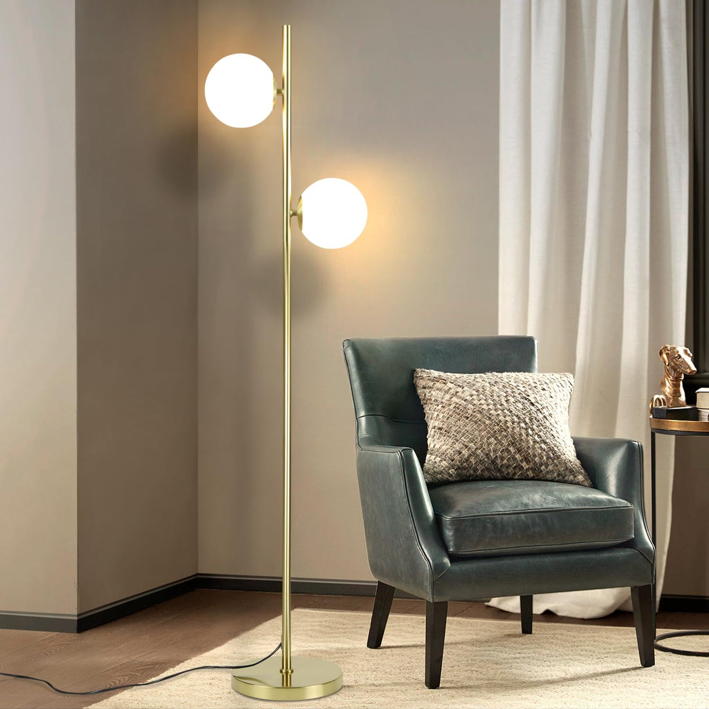 ZMH Stehlampe Wohnzimmer Modern Stehleuchte - Gold Design Standleuchte E27 Fassung Standlampe mit Fu?schalter Bettlampe Glas-Lampenschirm Leselampe f¨¹r Schlafzimmer-166cm(Leuchtmittel nicht inkl.)