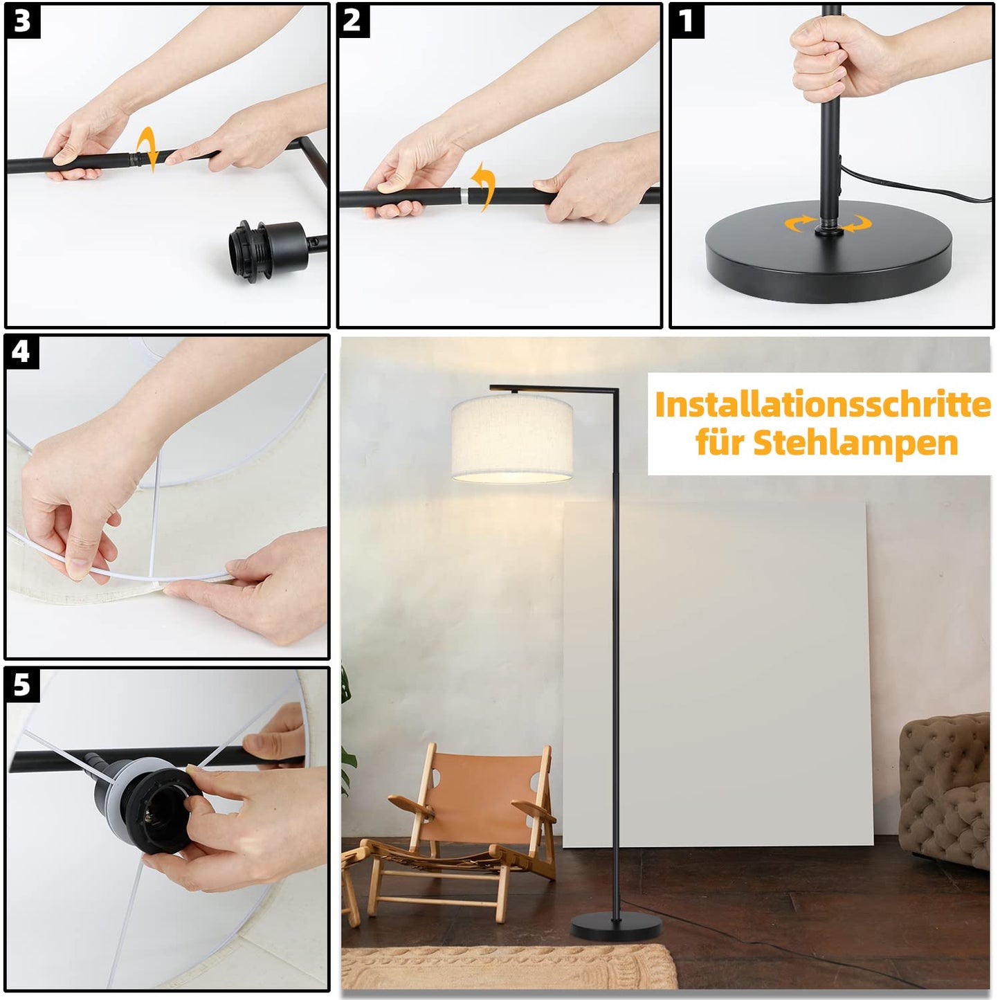 ZMH Stehlampe Modern Wohnzimmer Stehleuchte: bogenlampe Leselampe Schlafzimmer E27 Fassung Max. 40W Standleuchte Fu?schalter Stoffschirm Design 166cm f¨¹r B¨¹ro Sofa Hotel - Ohne Leuchtmittel