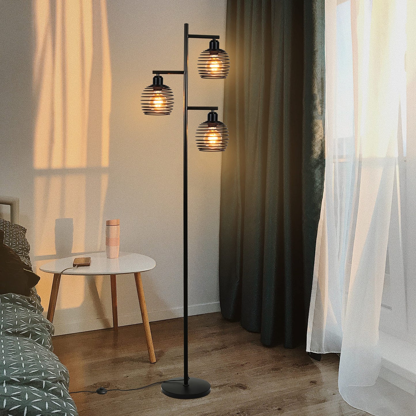 ZMH Stehlampe Wohnzimmer Stehleuchte Vintage - Retro Standlampe aus Metall e27 Fassung 3 flammige Max. 25W Schwarz industrial Standleuchte f¨¹r Schlafzimmer Sessel Bett H?he: 152CM inkl. Fu?schalter