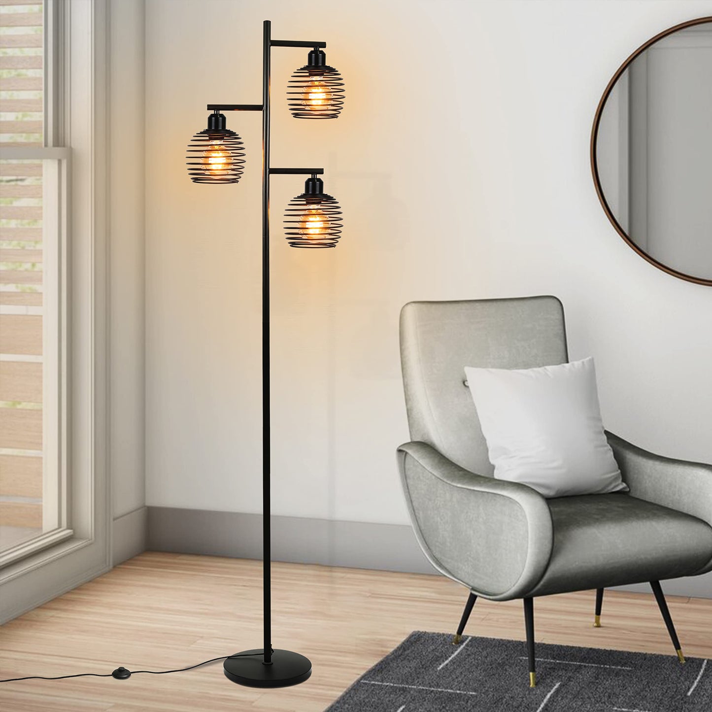 ZMH Stehlampe Wohnzimmer Stehleuchte Vintage - Retro Standlampe aus Metall e27 Fassung 3 flammige Max. 25W Schwarz industrial Standleuchte f¨¹r Schlafzimmer Sessel Bett H?he: 152CM inkl. Fu?schalter