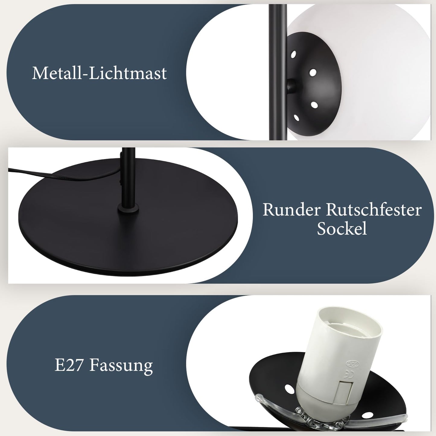 ZMH Stehlampe Wohnzimmer Industrial Standleuchte - Schwarz Modern Stehleuchte 3 Flammig mit Fu?schalter Metall Design aus Wei? Glas Standlampe E27 Vintage Bodenlampe f¨¹r Schlafzimmer kinderzimmer B¨¹ro