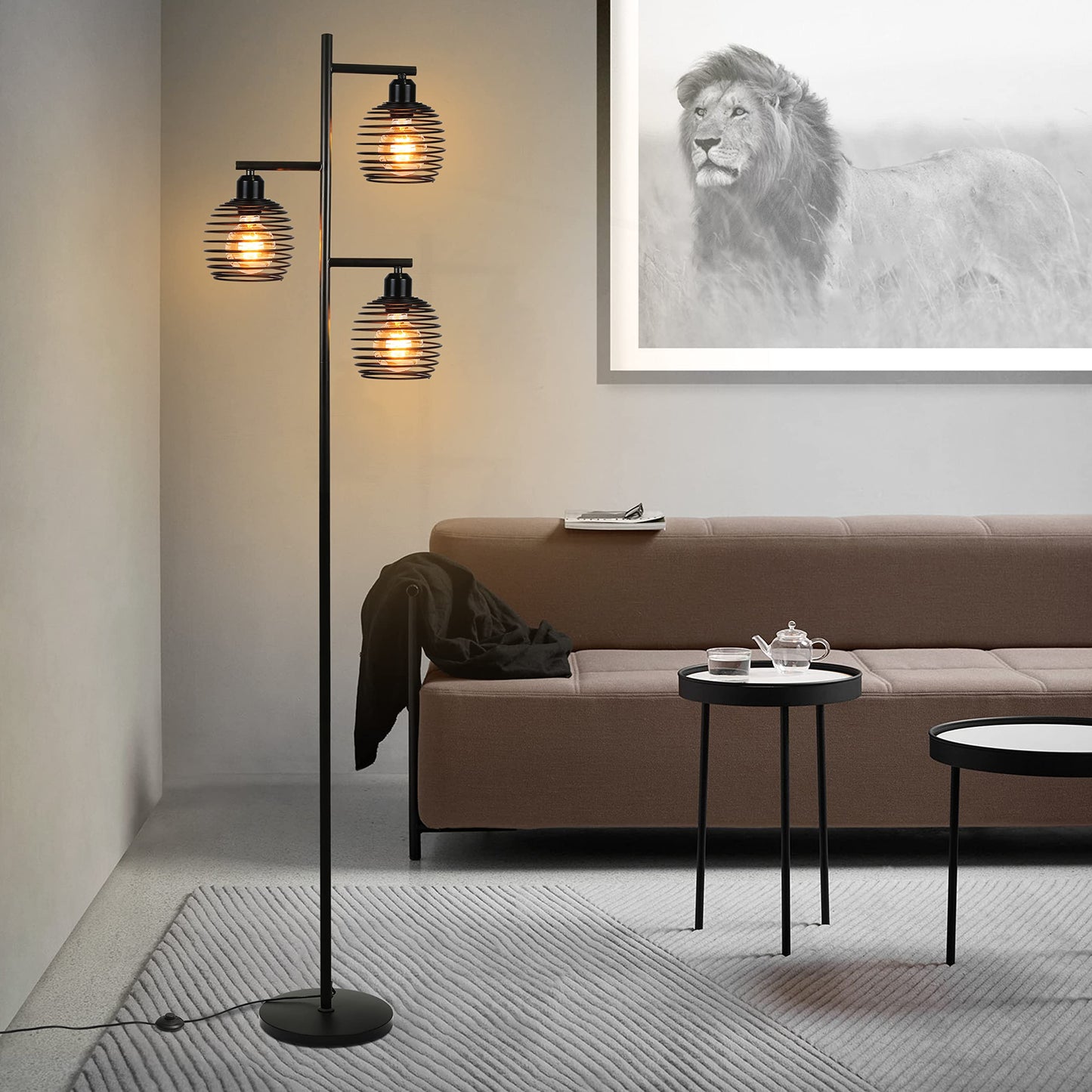ZMH Stehlampe Wohnzimmer Stehleuchte Vintage - Retro Standlampe aus Metall e27 Fassung 3 flammige Max. 25W Schwarz industrial Standleuchte f¨¹r Schlafzimmer Sessel Bett H?he: 152CM inkl. Fu?schalter
