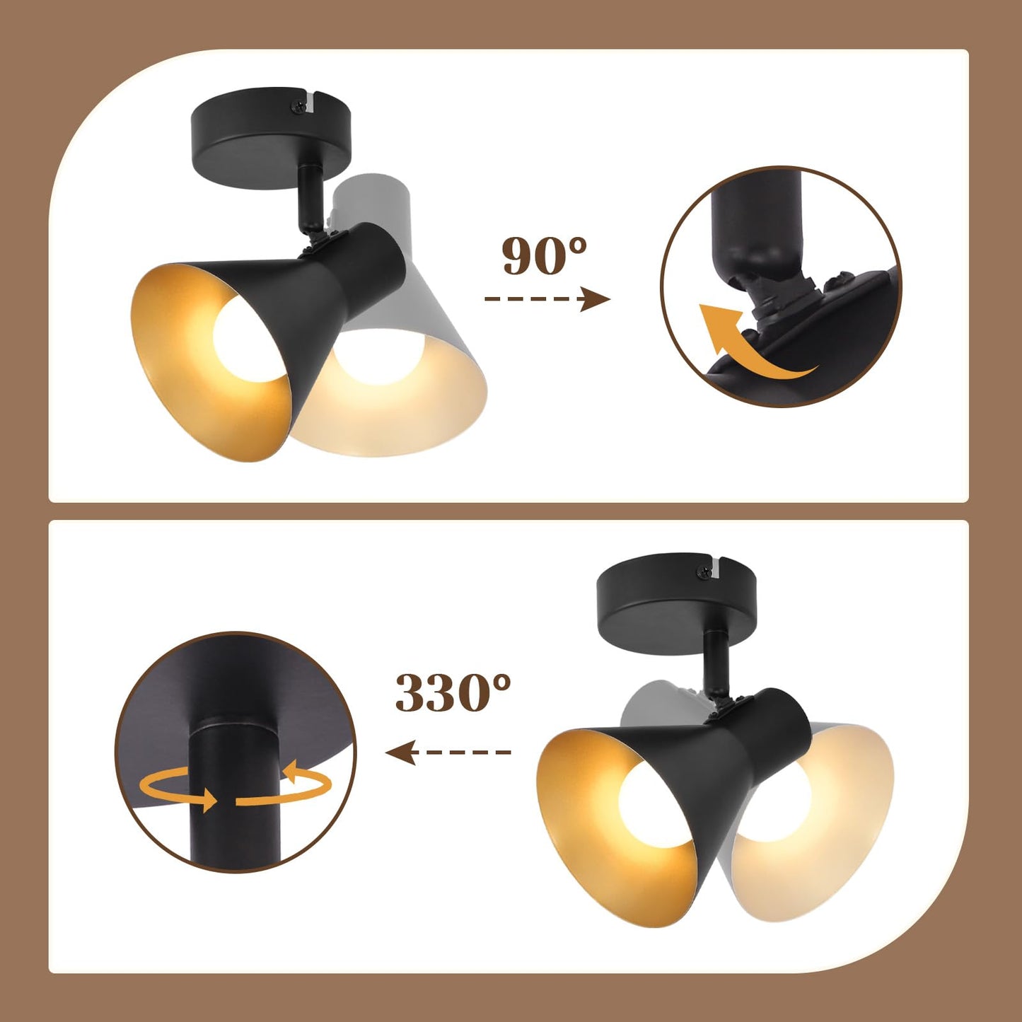 ZMH Deckenlampe K¨¹che Deckenstrahler Schwarz: 1 Flammig Deckenleuchte Flur E14 Vintage K¨¹chenlampe Schwenkbar 330¡ã Industrial Flurlampe Retro Strahler Deckenspot Metall f¨¹r Schlafzimmer Ankleidezimmer