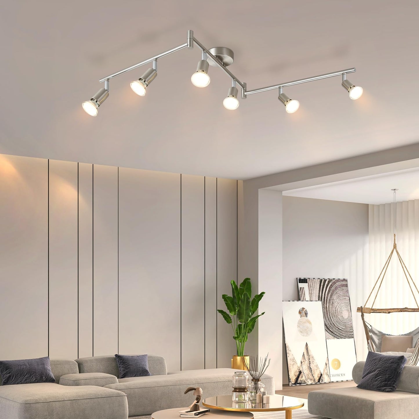 ZMH LED Deckenstrahler 6 Flammig Wohnzimmer - Deckenleuchte Modern Deckenlampe GU10 Deckenspot Schwenkbar 330¡ãDrehbar Spot Strahler Lampe Edelstahl Decke Schlafzimmer innen Ohne Leuchtmittel