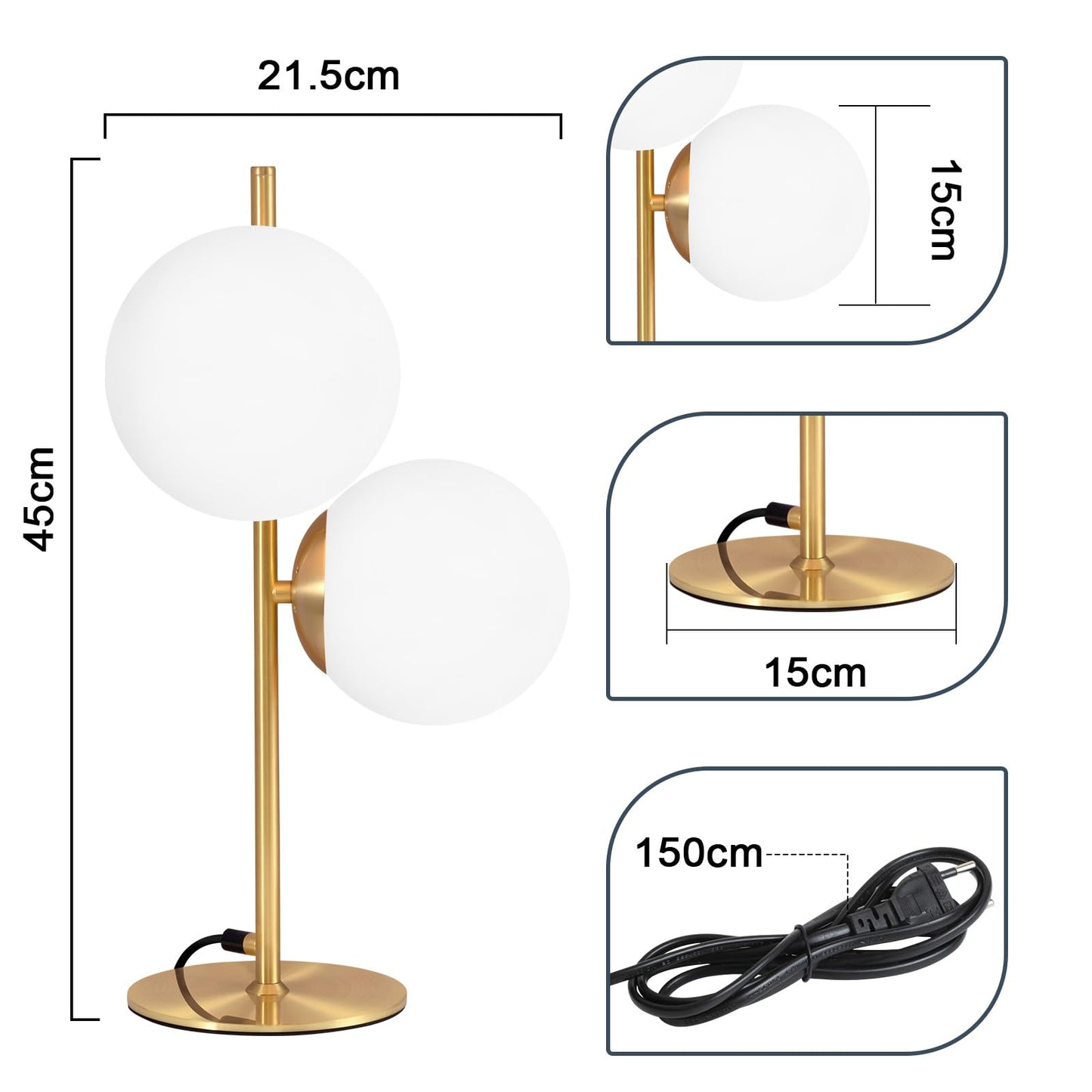 ZMH Tischlampe Wohnzimmer Modern Nachttischlampe - Industrial Tischleuchte Gold 2 Flammig mit Schalter Metall Design aus Wei? Glas Nachttischleuchte Messing E27 f¨¹r Schlafzimmer Kinderzimmer B¨¹ro