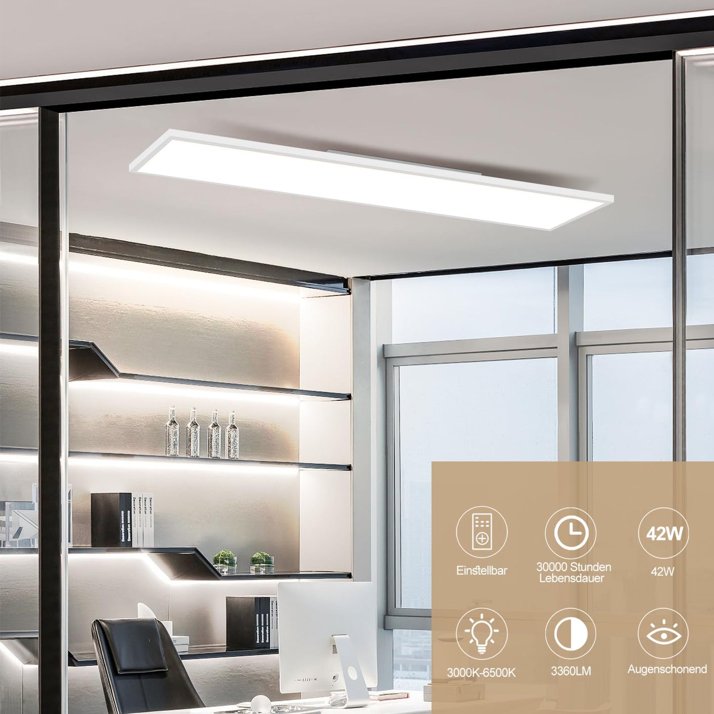ZMH Deckenlampe LED Deckenleuchte Panel - K¨¹chenlampe Dimmbar mit Fernbedienung Wohnzimmerlampe Flach 42W K¨¹che Deckenbeleuchtung Lang Deckenpanel 100x25 cm f¨¹r Wohnzimmer Schlafzimmer B¨¹ro