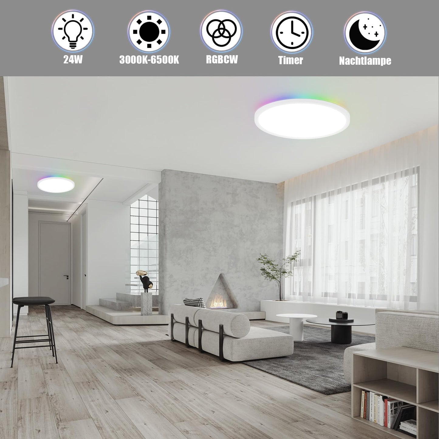 ZMH LED Deckenleuchte Dimmbar Deckenlampe Wohnzimmer - Farbwechsel Wohnzimmerlampe Rund 24W Lampe Schlafzimmer Decke mit Fernbedienung Schlafzimmerlampe K¨¹chenlampe IP44 Badezimmer Lampe 2Set
