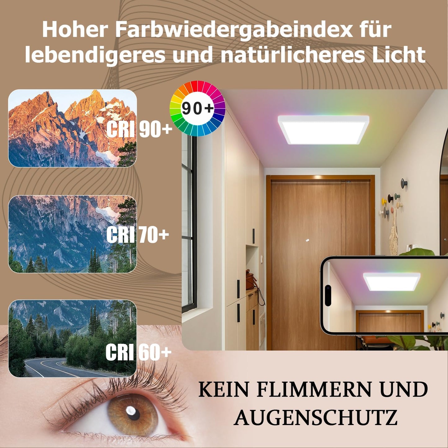 ZMH LED Deckenleuchte Flach Dimmbar Deckenlampe Wohnzimmer - RGB Farbwechsel Wohnzimmerlampe 36W Lampe Schlafzimmer Decke mit Fernbedienung Schlafzimmerlampe K¨¹chenlampe IP44 Badezimmer Lampe