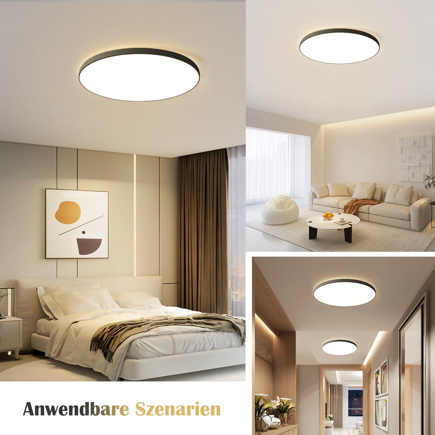 ZMH LED Deckenleuchte Schwarz Deckenlampe - Flach K¨¹chenlampe IP44 Wasserdicht Badlampe Rund ?28cm Flurlampe 17W Modern f¨¹r Wohnzimmer Schlafzimmer Bad Flur K¨¹che Kinderzimmer Eingang