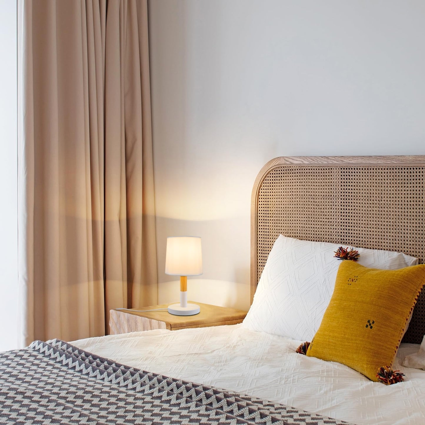 ZMH Nachttischlampe 2er Set Tischlampe Wohnzimmer - Tischleuchte Holz E27 Fassung Bedside Lamp Schlafzimmer Wei? Landhausstil Nachttischleuchte Nachttisch Modern F¨¹r Esszimmer Landhaus Restaurant