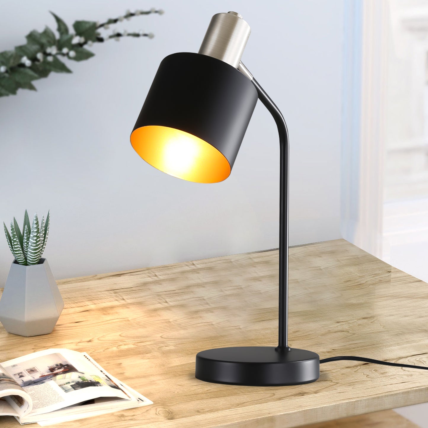 Tischlampe Vintage Nachttischlampe E27 - Tischleuchte Wohnzimmer Schwarz Gold Kabel Schreibtischlampe Retro Schwenkbar Leselampe Tisch Basic Nachtlampe Bett f¨¹r Schlafzimmer