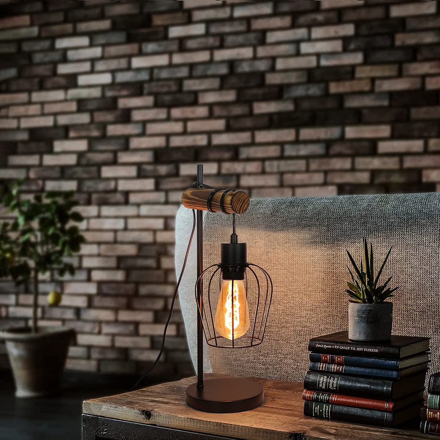 ZMH Retro Tischlampe 1 flammige Vintage Nachttischlampe Wohnzimmer Tischleuchte im Industrial Design aus Metall und Holz - Schwarz - Fassung: E27 - inkl. Schalter - ohne Leuchtmittel (50CM)