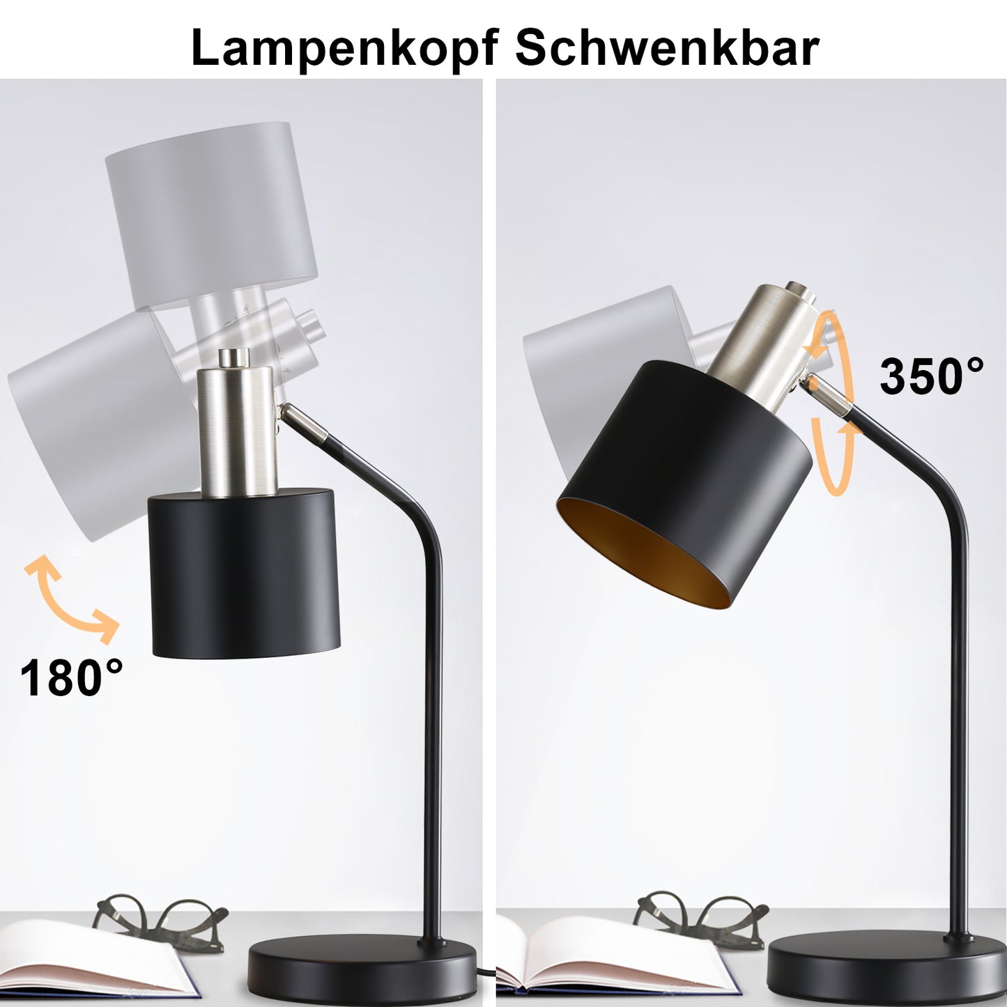 Tischlampe Vintage Nachttischlampe E27 - Tischleuchte Wohnzimmer Schwarz Gold Kabel Schreibtischlampe Retro Schwenkbar Leselampe Tisch Basic Nachtlampe Bett f¨¹r Schlafzimmer