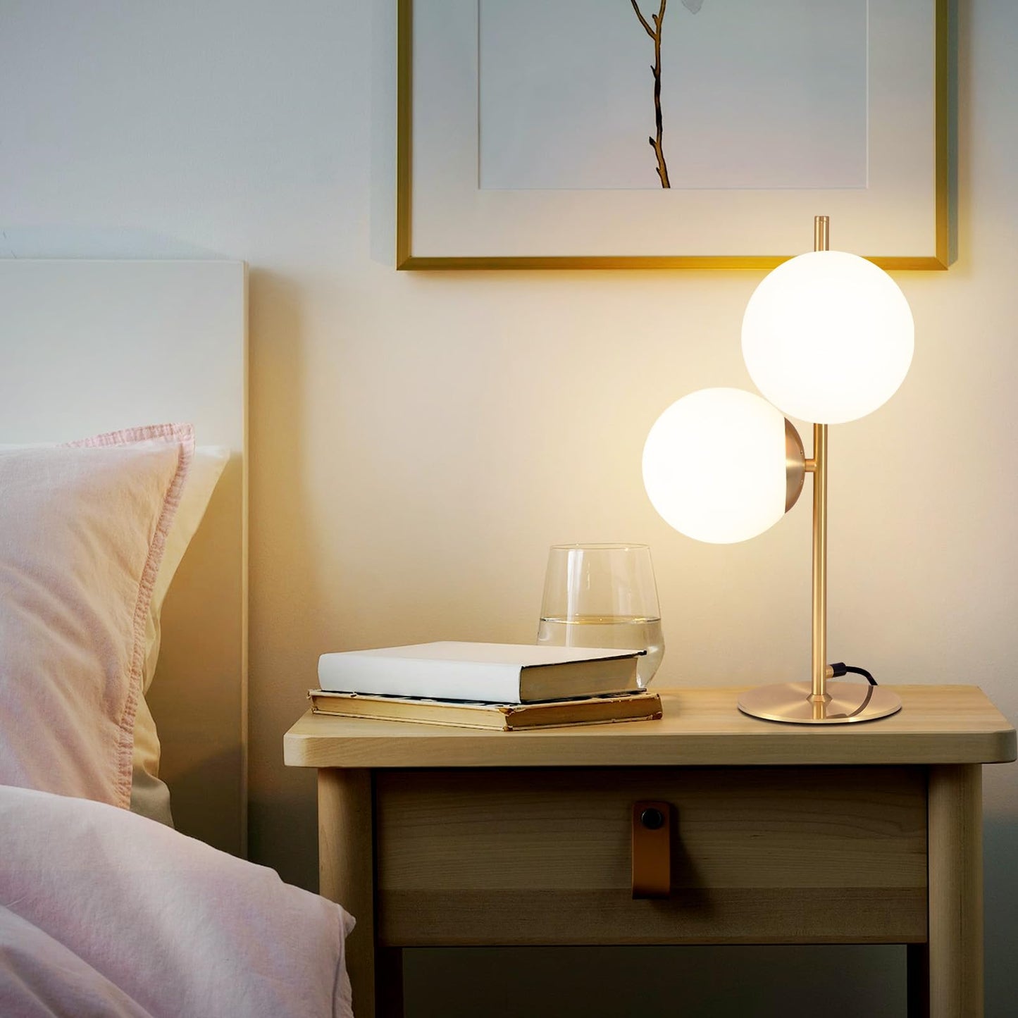 ZMH Tischlampe Wohnzimmer Modern Nachttischlampe - Industrial Tischleuchte Gold 2 Flammig mit Schalter Metall Design aus Wei? Glas Nachttischleuchte Messing E27 f¨¹r Schlafzimmer Kinderzimmer B¨¹ro