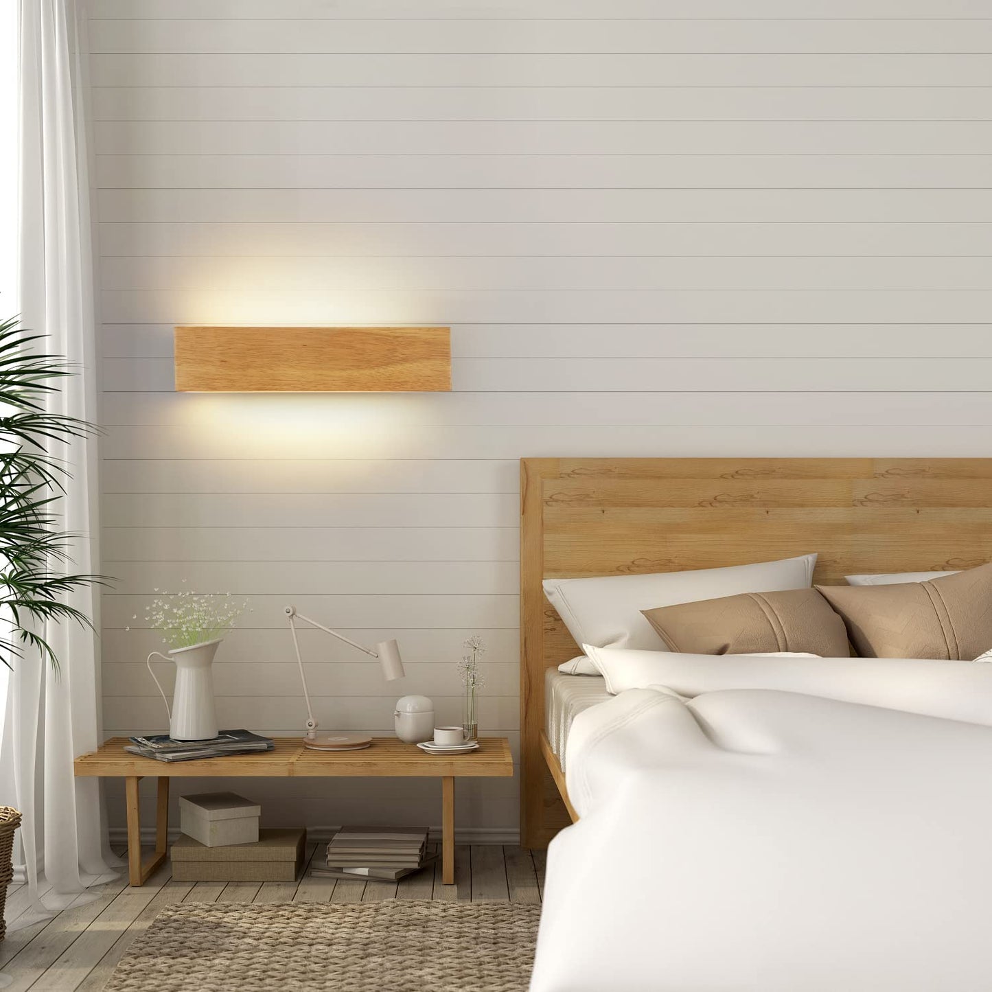 ZMH LED Wandleuchte innen Wandlampe - 32CM Holz Modern Flurlampe Up und Down Design Treppenhauslampe Indirekt 11W 3000K Warmwei? Wandbeleuchtung f¨¹r Wohnzimmer Schlafzimmer Flur Treppenhaus Bett K¨¹che