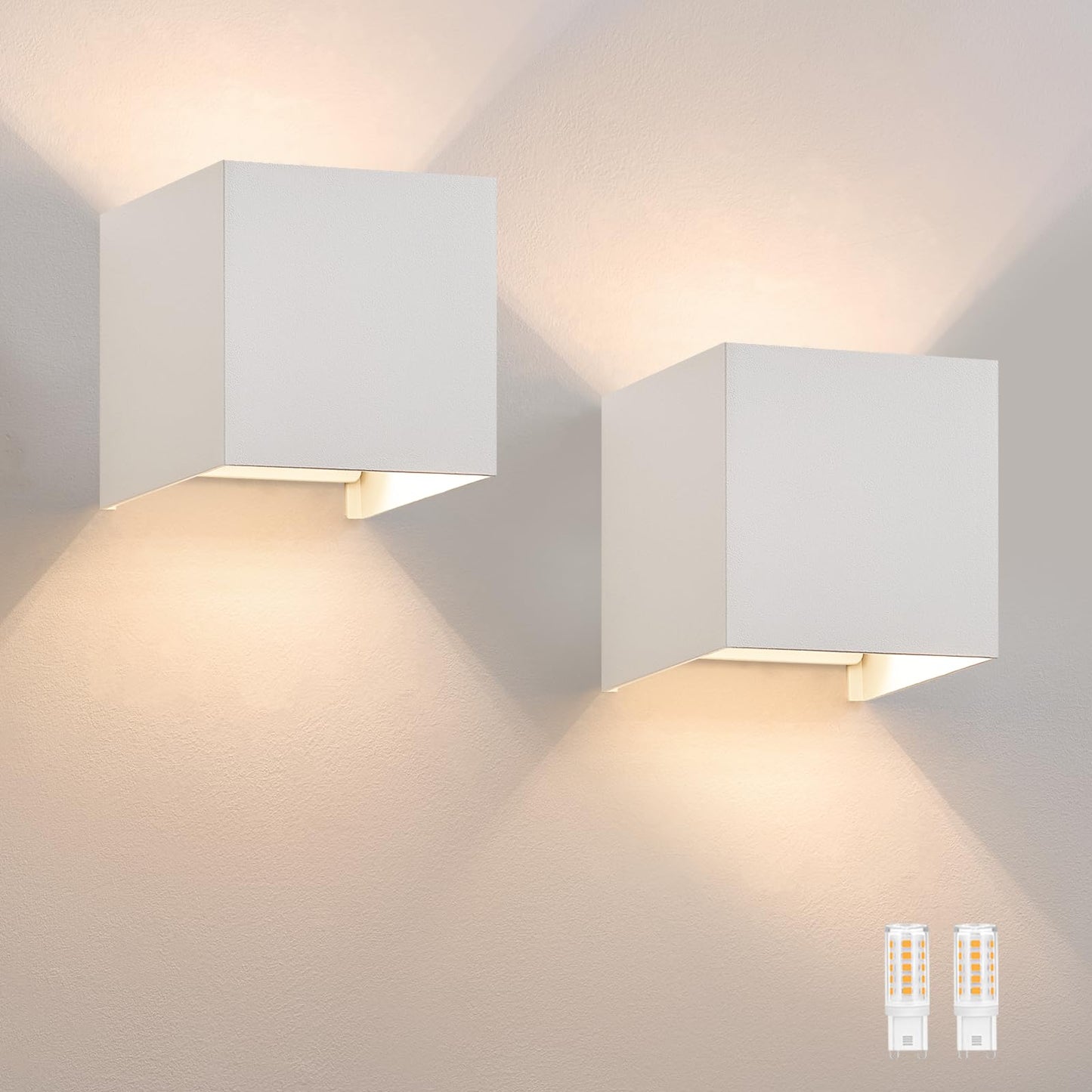ZMH Wandlampe LED Wandleuchte Innen/Aussen: 2er set Aussenlampe Warmwei? IP65 Au?enwandleuchten G9 Wei? Lampe Up Down Treppenbeleuchtung Au?enleuchte f¨¹r Hauswand Schlafzimmer Flur Treppenhaus