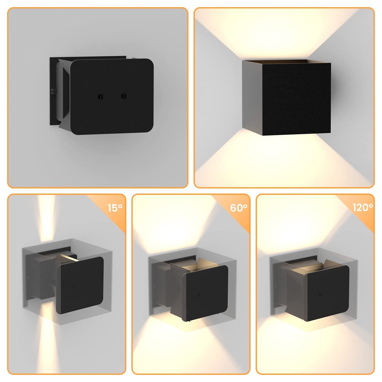 ZMH LED Wandleuchte Innen Wandlampe - 2ER Au?enwandleuchten Schwarz Wandbeleuchtung Aussen 5W Aussenlampe Up Down Wandstrahler IP65 Au?enbeleuchtung 3000K Warmwei? f¨¹r Hauswand Treppenhaus