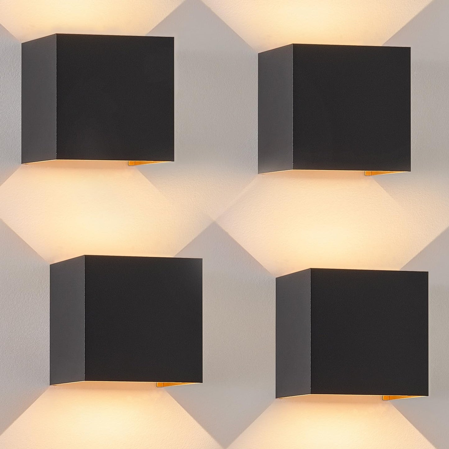 ZMH Wandleuchte Aussen LED Wandlampe innen: 4er Set Au?enwandleuchten Schwarz Gold Up Down Au?enlampe Wand 5W IP65 Wasserdicht Wandbeleuchtung einstellbar 3000K Au?enleuchte f¨¹r Huaswand Garten
