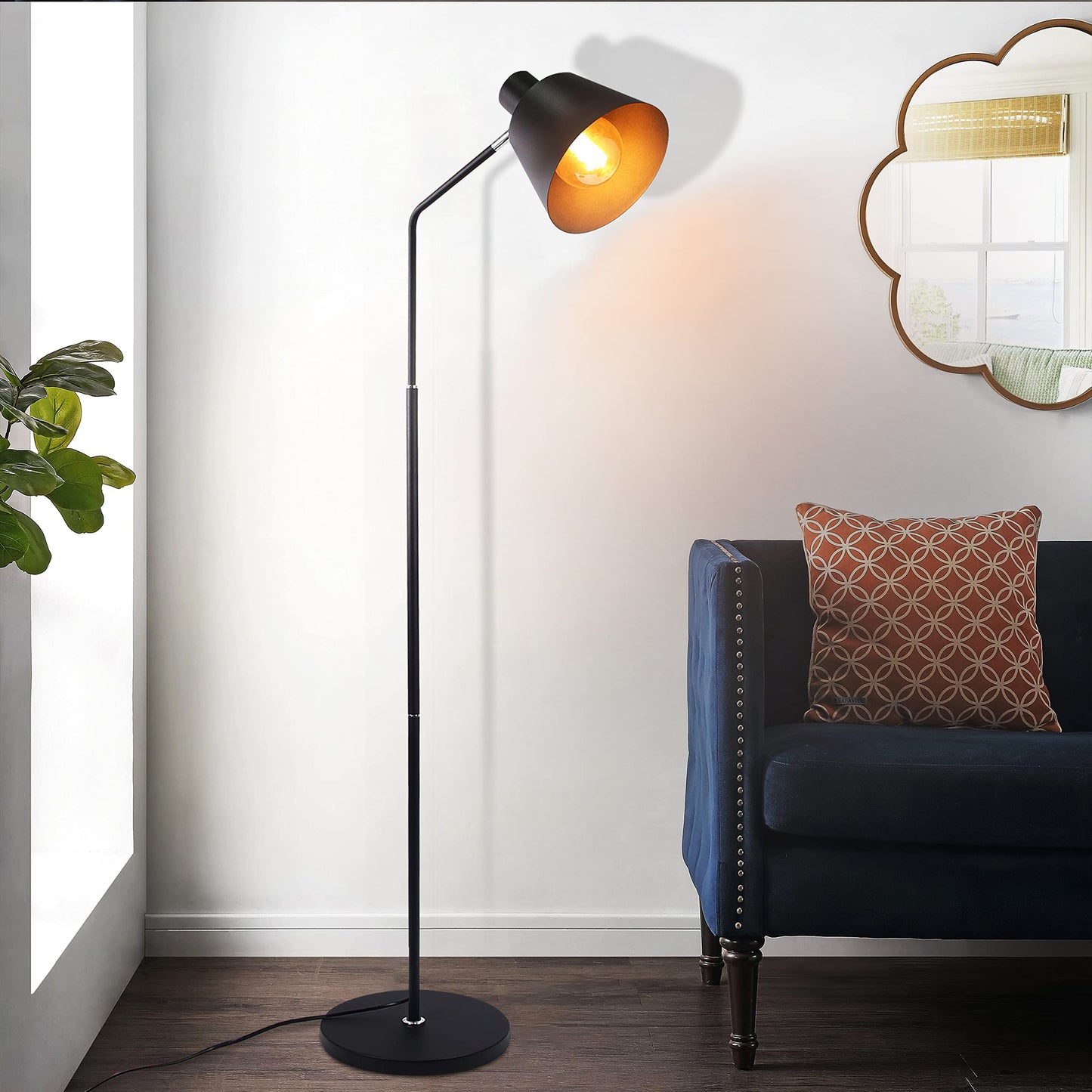 ZMH vintage Stehlampe retro Stehleuchte 166cm schwarz standleuchte mit E27 Fassung max.40w standlampe f¨¹r Wohnzimmer Schlafzimmer Kinderzimmer Arbeitszimmer B¨¹ro Bett-ohne Birne
