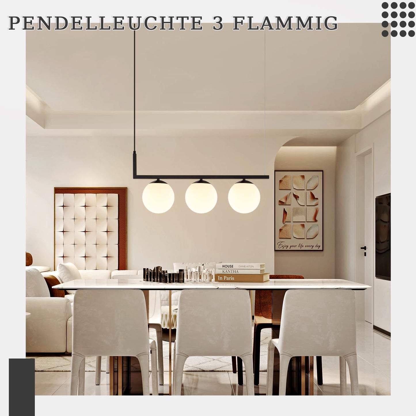 ZMH Pendelleuchte E27 Esszimmerlampe Glaskugel - Pendellampe 3 Flammig Esstisch Schwarz Esstischlampe Vintage H?ngelampe Metall H?ngeleuchte H?henverstellbar Wohnzimmer Esszimmer Ku?che Flur