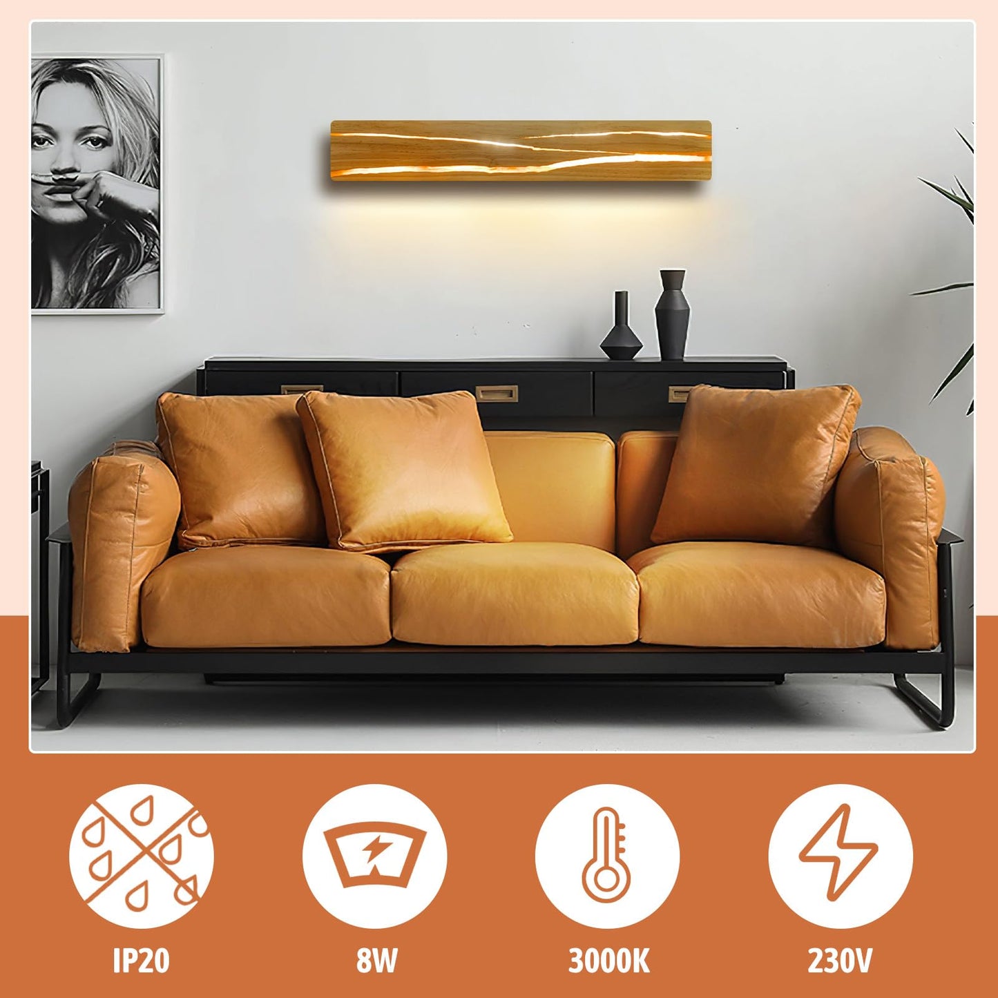 ZMH Wandlampe LED Wandleuchte Innen - Holz Modern Flurlampe 3000K Warmwei? 50CM Indirekt Wohnzimmerlampe 8W Bettlampe Flur Treppenhauslampe Wandbeleuchtung f¨¹r Flur Treppenhaus Wohnzimmer Schlafzimmer