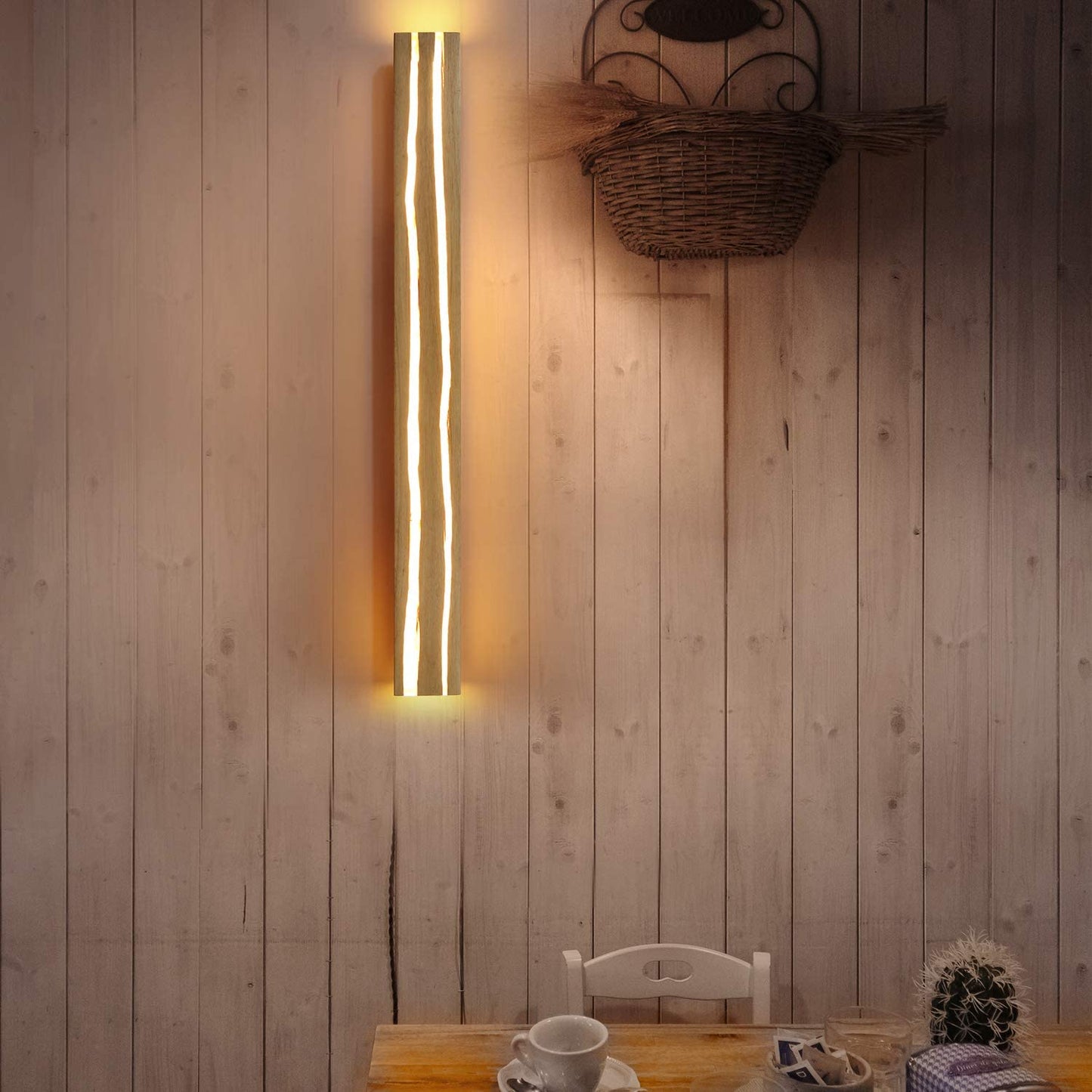ZMH Wandlampe LED Wandleuchte Holz - 16W Flurlampe Innen 100CM Warmwei? Treppenhauslampe Modern Wohnzimmerlampe Design Schlafzimmerlampe Wandbeleuchtung f¨¹r Wohnzimmer Schlafzimmer Flur Treppenhaus