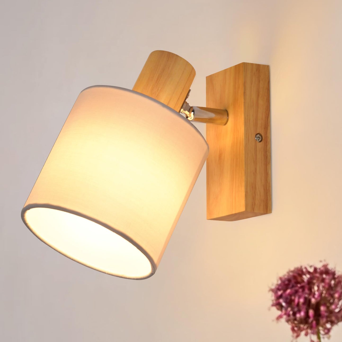 ZMH Wandleuchte Innen Wandstrahler Vintage - Holz Wandlampe Wandspot Retro E14 Schwenkbar Wandbeleuchtung Wand Lampen Industrial Stoffschrim MAX.40W f¨¹r flur K¨¹che, ohne Leuchtmittel