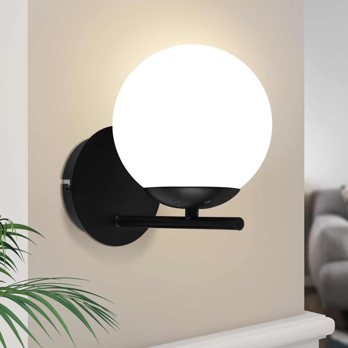 ZMH Wandleuchte Schwarz Wandlampe Innen - E27 Metall Design Modern aus Glas Bettlampe Wandbeleuchtung Badezimmer Vintage Flurlampe f¨¹r Wohnzimmer Schlafzimmer Flur Kinderzimmer - Ohne Leuchtmittel
