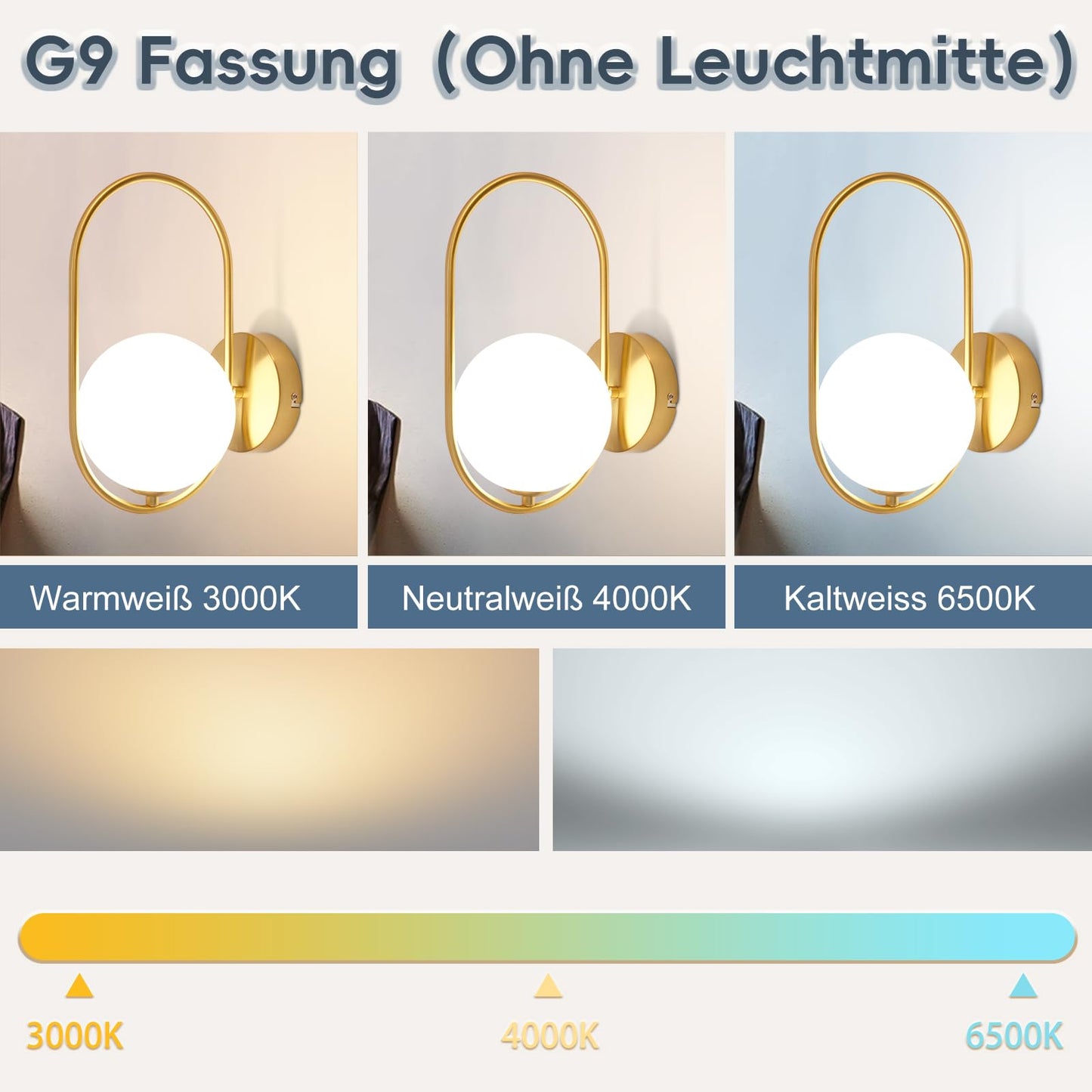ZMH Wandleuchte Innen Wandlampe Modern - Gold aus Glas G9 Metall Design Wandbeleuchtung Badezimmer Vintage Kreatives Bettlampe f¨¹r Wohnzimmer Schlafzimmer Flur Kinderzimmer - Ohne Leuchtmittel