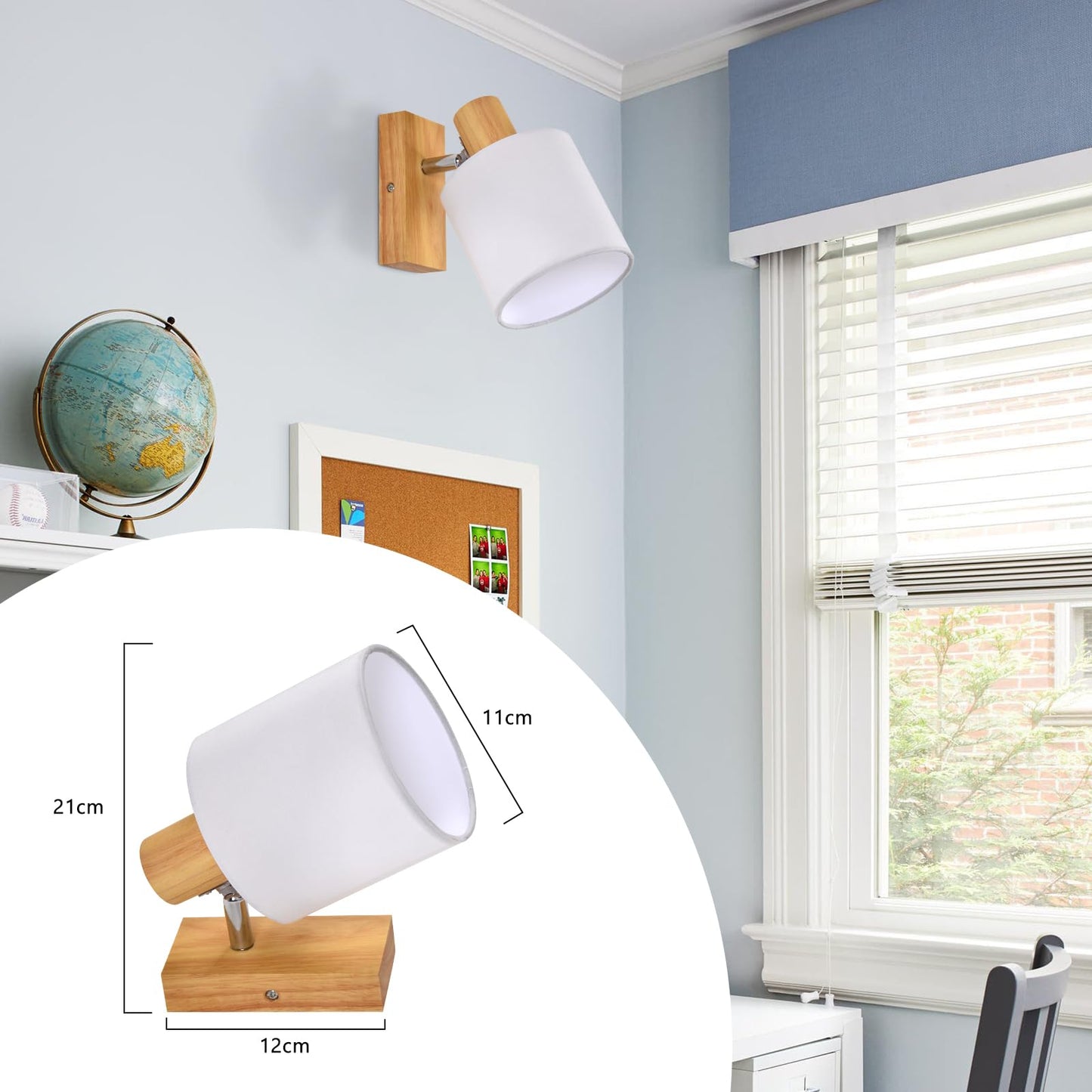 ZMH Wandleuchte Innen Wandstrahler Vintage - Holz Wandlampe Wandspot Retro E14 Schwenkbar Wandbeleuchtung Wand Lampen Industrial Stoffschrim MAX.40W f¨¹r flur K¨¹che, ohne Leuchtmittel