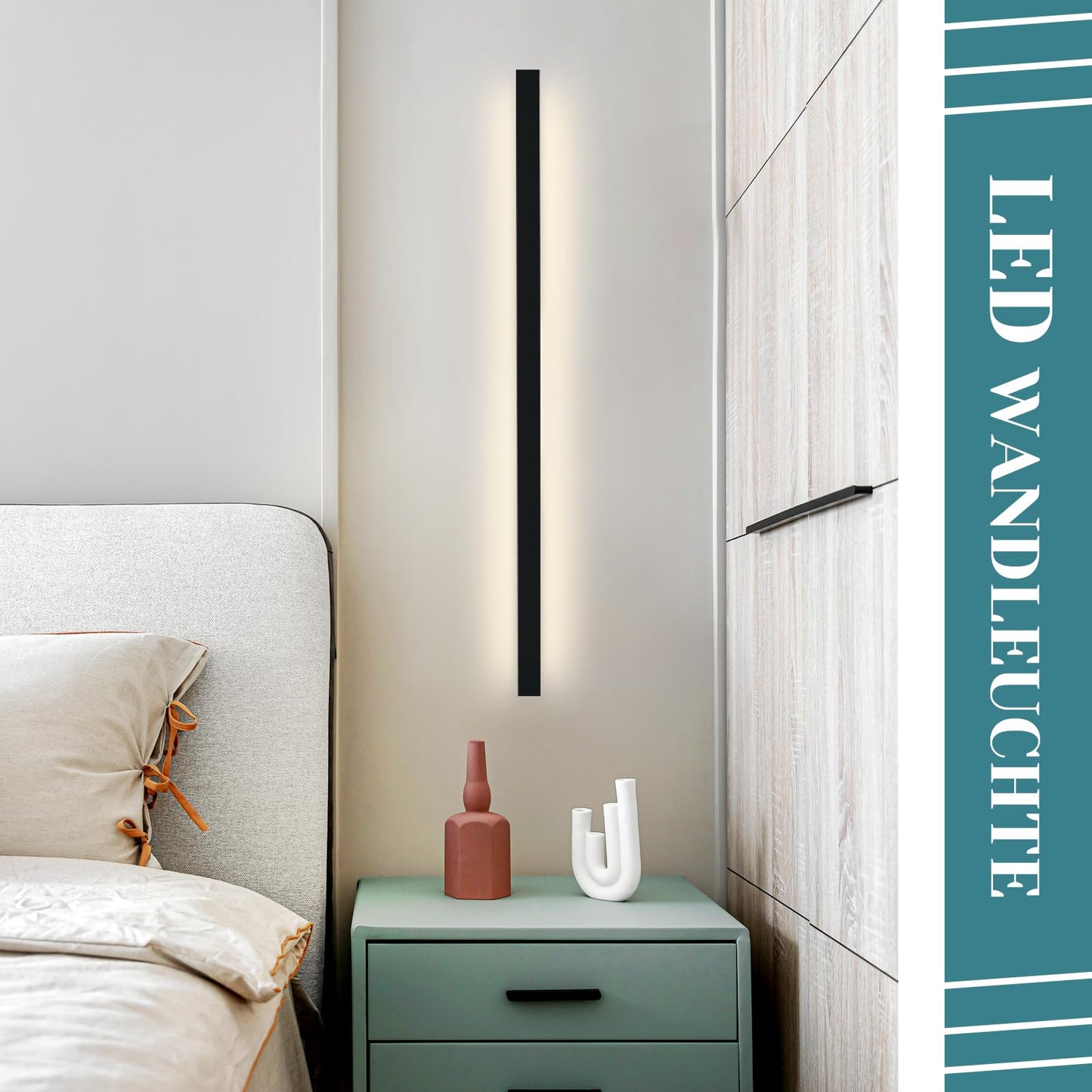 ZMH Wandlampe Led Wandleuchte Innen Schwarz Dimmbar- 100CM Modern 15W Flurlampe Up Down Treppenhauslampe Wandbeleuchtung f¨¹r Flur Treppenhaus Wohnzimmer Kinderzimmer Schlafzimmer