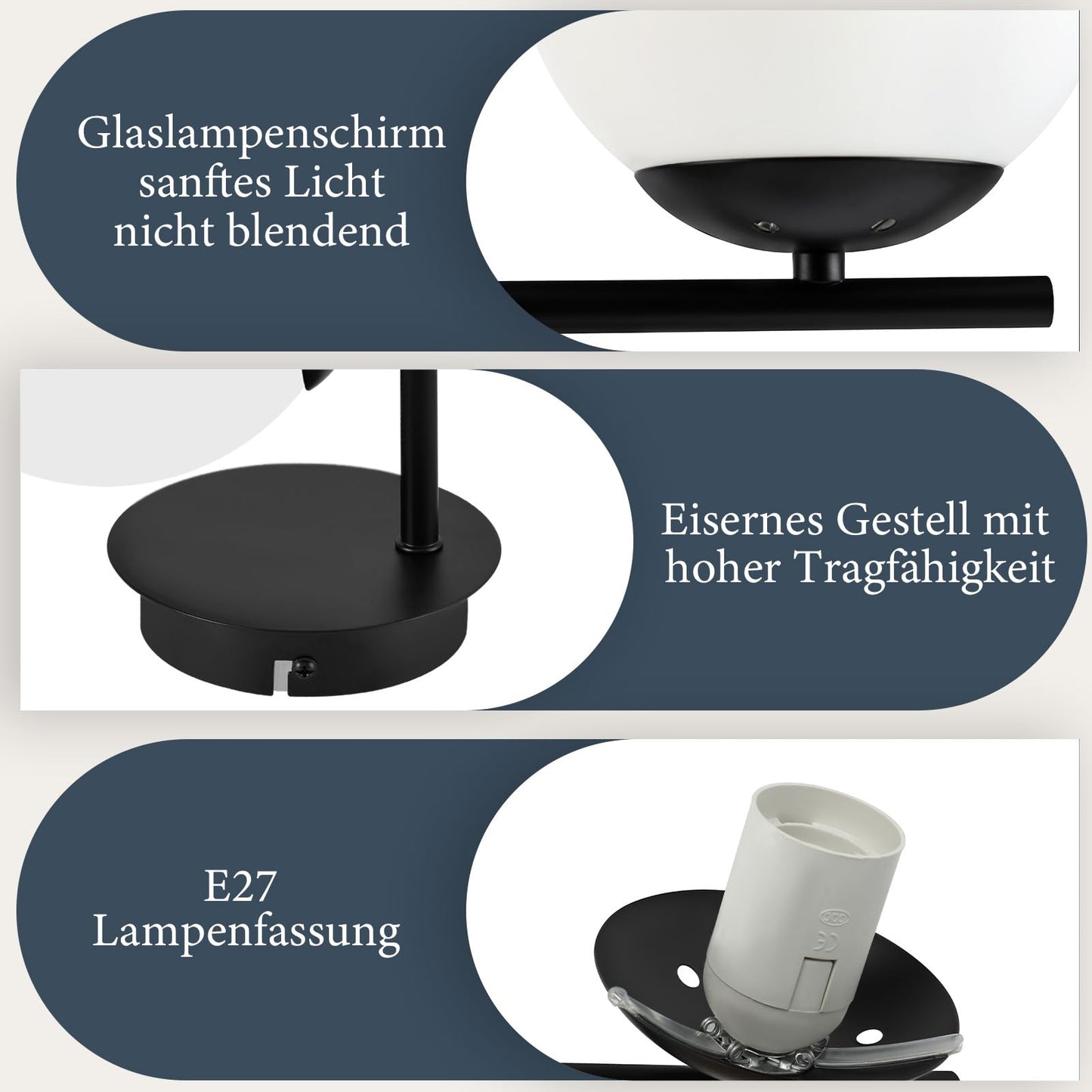 ZMH Wandleuchte Schwarz Wandlampe Innen - E27 Metall Design Modern aus Glas Bettlampe Wandbeleuchtung Badezimmer Vintage Flurlampe f¨¹r Wohnzimmer Schlafzimmer Flur Kinderzimmer - Ohne Leuchtmittel