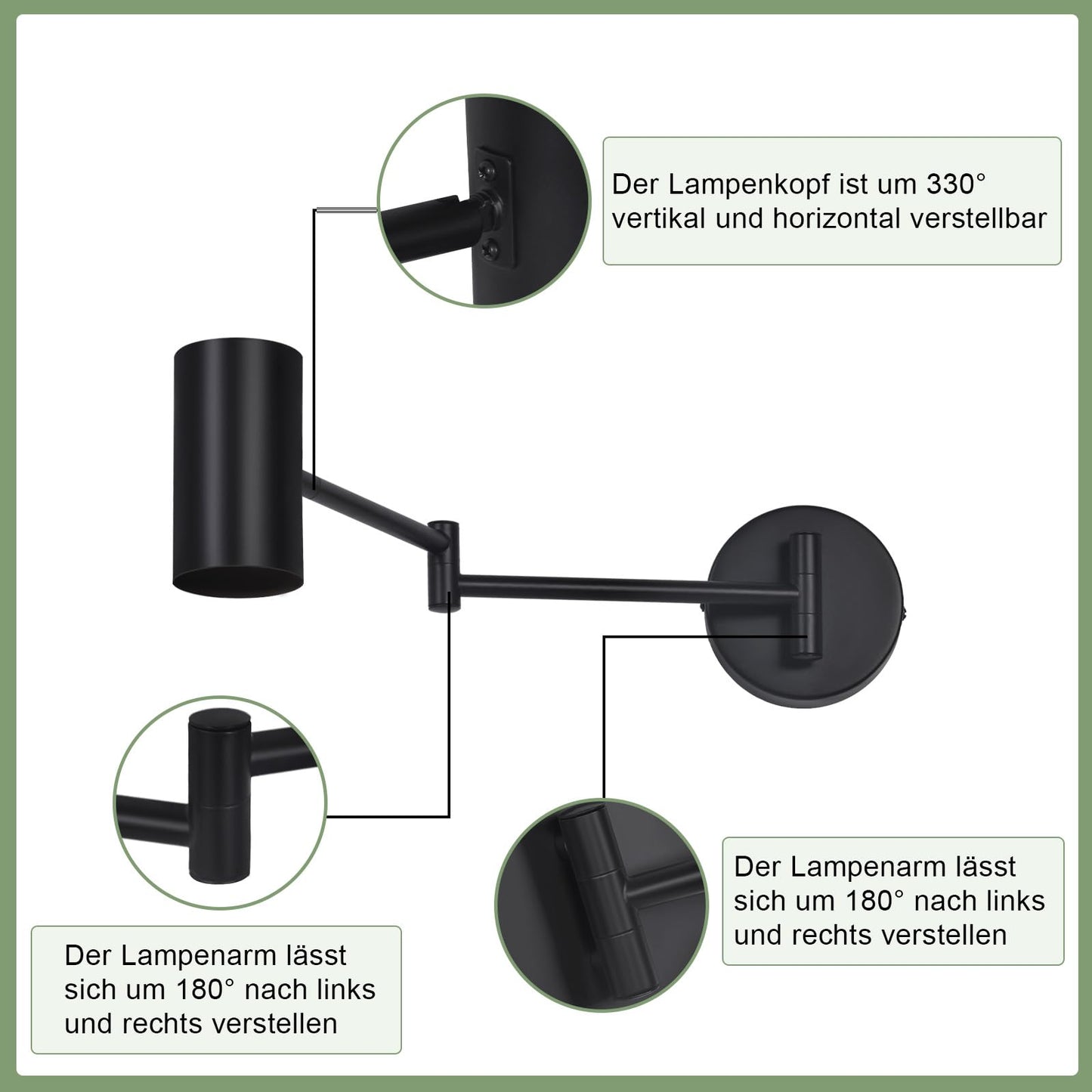 ZMH Wandleuchte Innen Wandlampe Schwarz - Wandbeleuchtung Vintage Wandstrahler Schlafzimmer Wandlicht Schwenkbar Metall Treppenhaus Beleuchtung Retro GU10 f¨¹r Wohnzimmer Flur - Ohne Leuchtmittel