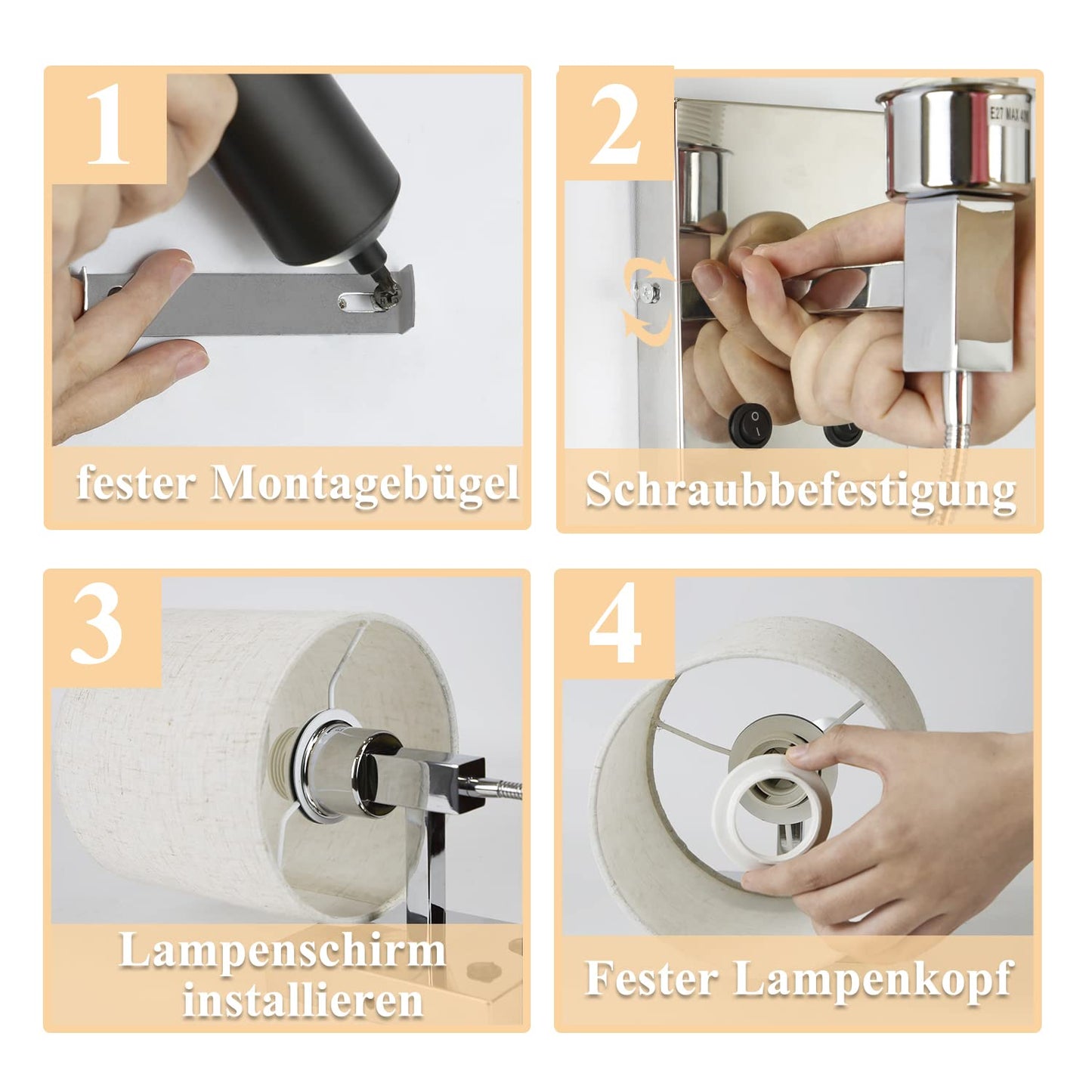 ZMH Led Wandlampe mit Schalter Wandleuchte innen - Leselampe Schlafzimmer Stoffschirm Schwenkbar Bettleuchte Leseleuchte Mit Flexleuchte Stoff Bettlampe Nachttischlampe f¨¹r Bett Wohnzimmer Flur Hotel
