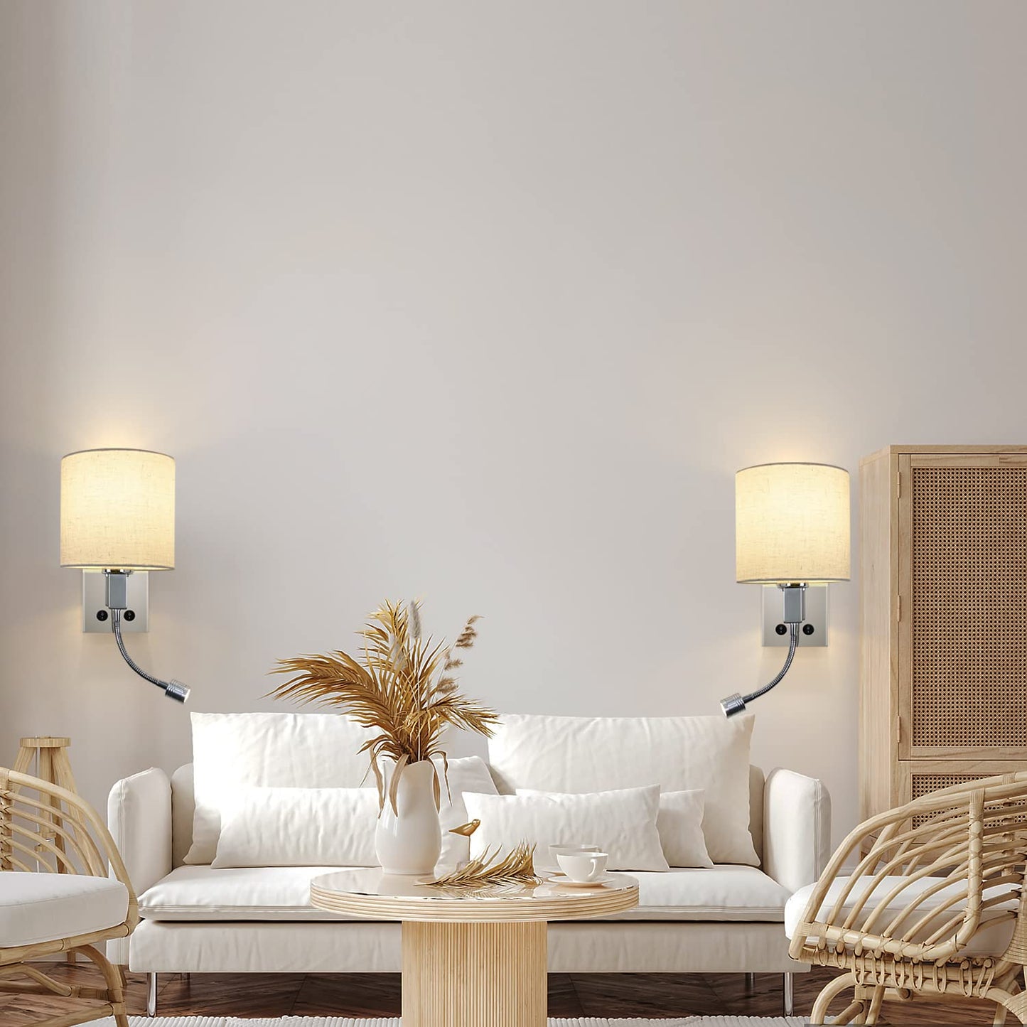 ZMH Led Wandlampe mit Schalter Wandleuchte innen - Leselampe Schlafzimmer Stoffschirm Schwenkbar Bettleuchte Leseleuchte Mit Flexleuchte Stoff Bettlampe Nachttischlampe f¨¹r Bett Wohnzimmer Flur Hotel