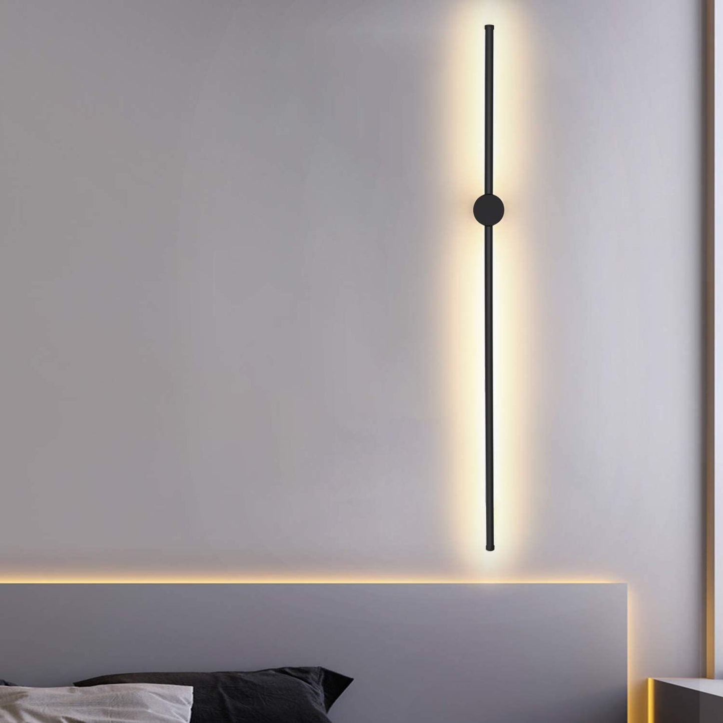 ZMH LED Wandleuchte Innen Wandlampe - 100CM Lang Schwarz 8W Wohnzimmerlampe Schwenkbar Minimalistische Nachtlampe Warmwei? 3000K Bettlampe f¨¹r Schlafzimmer Wohnzimmer Flur Arbeitszimmer Treppenhaus