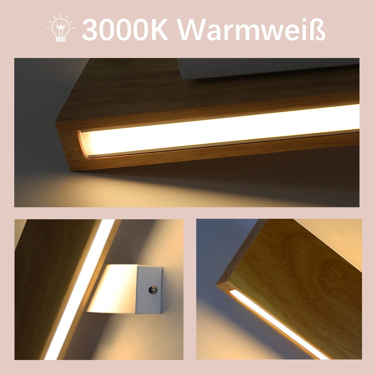 ZMH LED Wandleuchte innen Wandlampe - 32CM Holz Modern Flurlampe Up und Down Design Treppenhauslampe Indirekt 11W 3000K Warmwei? Wandbeleuchtung f¨¹r Wohnzimmer Schlafzimmer Flur Treppenhaus Bett K¨¹che