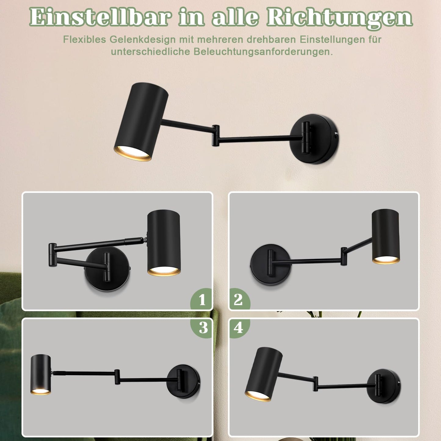 ZMH Wandleuchte Innen Wandlampe Schwarz - Wandbeleuchtung Vintage Wandstrahler Schlafzimmer Wandlicht Schwenkbar Metall Treppenhaus Beleuchtung Retro GU10 f¨¹r Wohnzimmer Flur - Ohne Leuchtmittel