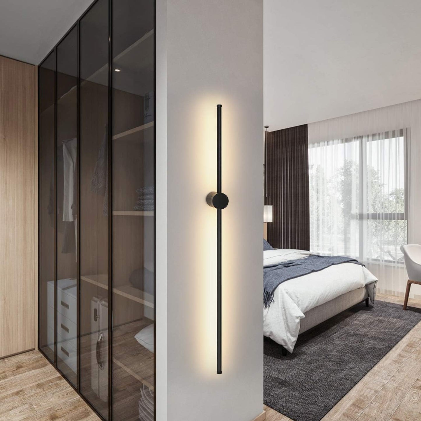 ZMH LED Wandleuchte Innen Wandlampe - 100CM Lang Schwarz 8W Wohnzimmerlampe Schwenkbar Minimalistische Nachtlampe Warmwei? 3000K Bettlampe f¨¹r Schlafzimmer Wohnzimmer Flur Arbeitszimmer Treppenhaus