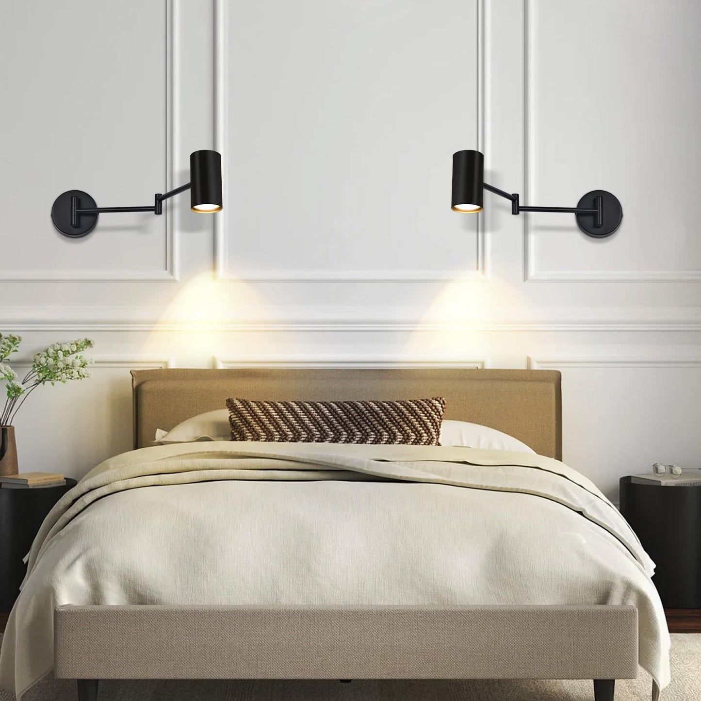 ZMH Wandleuchte Innen Wandlampe Schwarz - Wandbeleuchtung Vintage Wandstrahler Schlafzimmer Wandlicht Schwenkbar Metall Treppenhaus Beleuchtung Retro GU10 f¨¹r Wohnzimmer Flur - Ohne Leuchtmittel