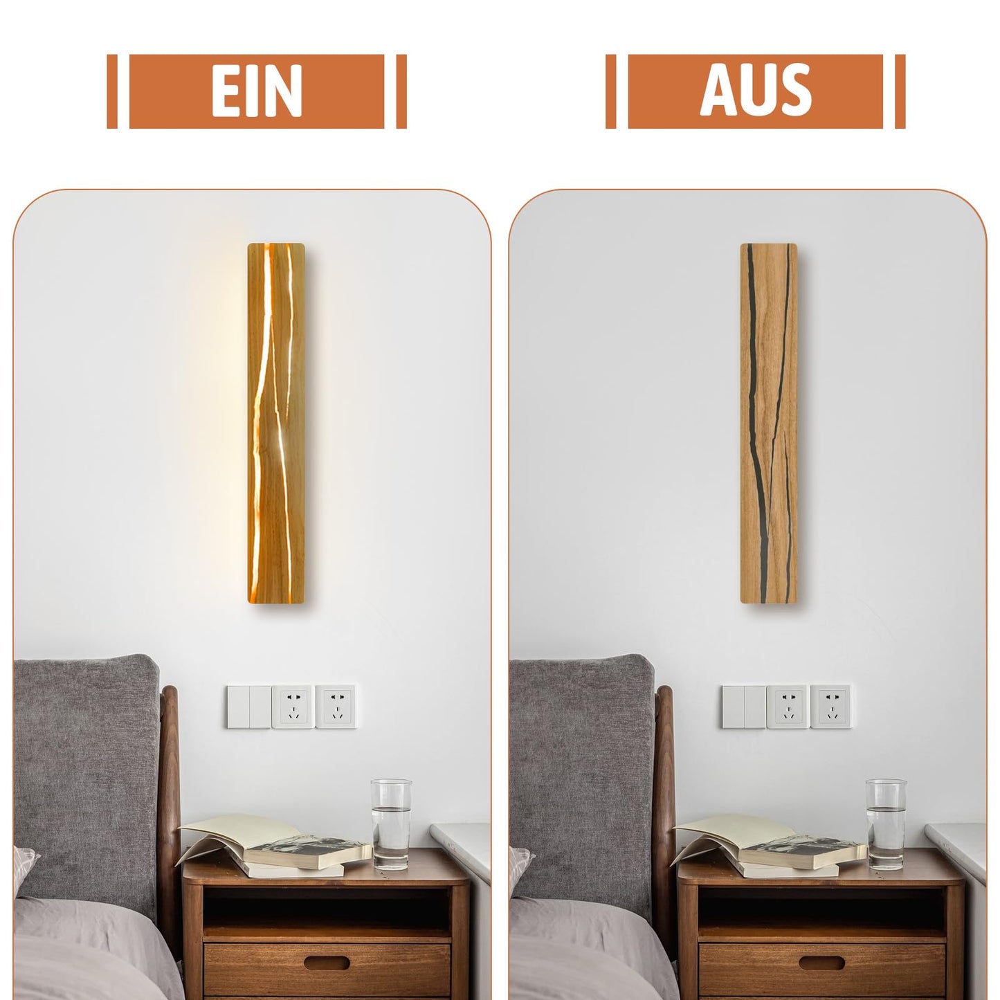 ZMH Wandlampe LED Wandleuchte Innen - Holz Modern Flurlampe 3000K Warmwei? 50CM Indirekt Wohnzimmerlampe 8W Bettlampe Flur Treppenhauslampe Wandbeleuchtung f¨¹r Flur Treppenhaus Wohnzimmer Schlafzimmer