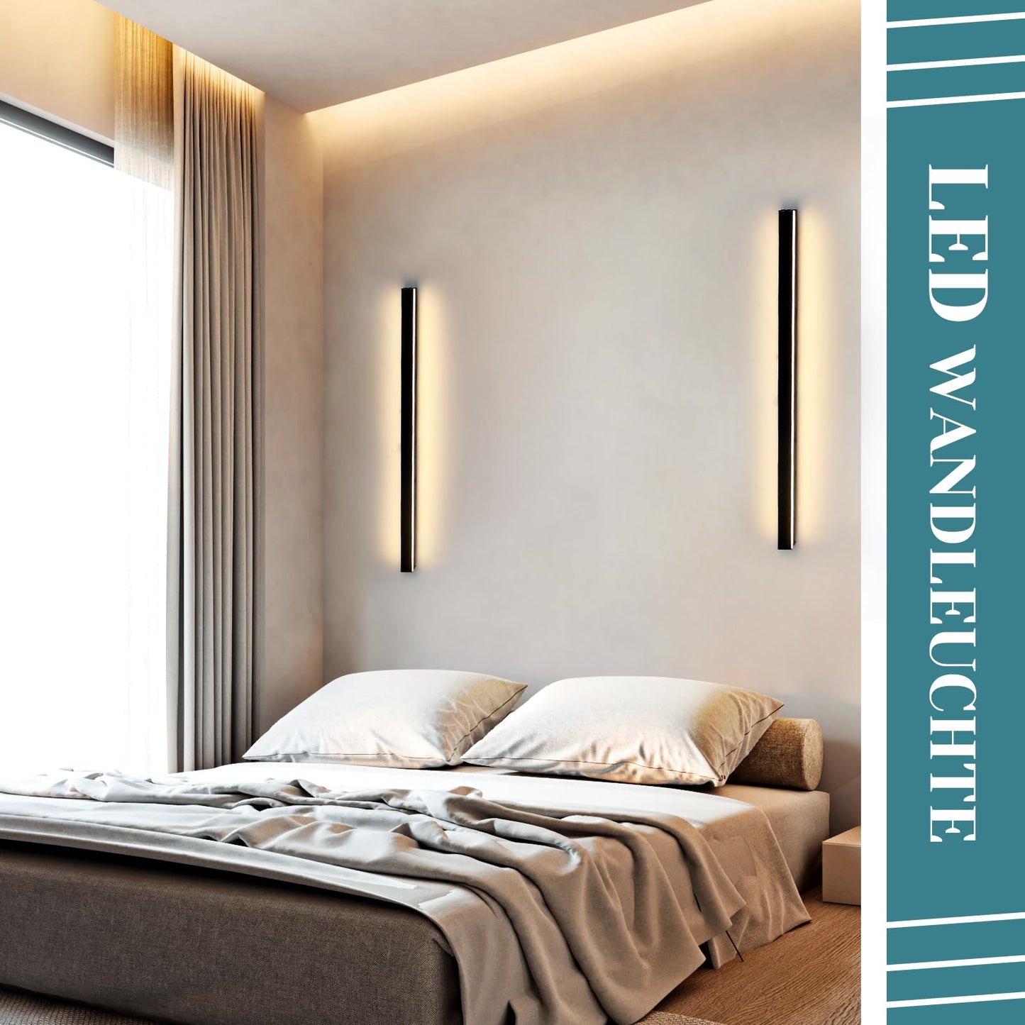 ZMH Wandlampe led Wandleuchte innen - Modern 60CM 21W Flur Up Down Warmwei? Flurlampe Wohnzimmerlampe Schwarze Bettlampe Wandbeleuchtung f¨¹r Treppenhaus Wohnzimmer Kinderzimmer Schlafzimmer